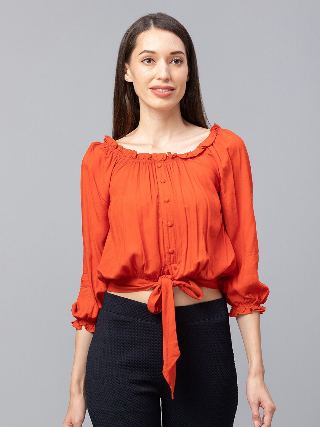 

Globus Orange Georgette Blouson Top