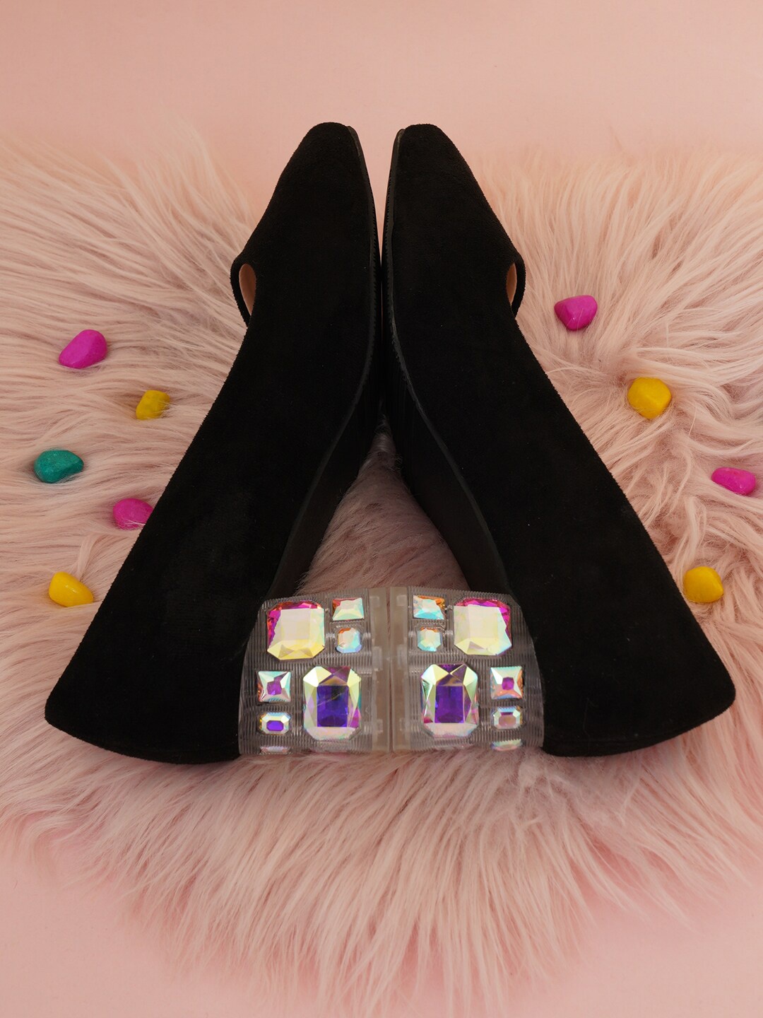 

Sherrif Shoes Black Embellished Velvet Block Mules