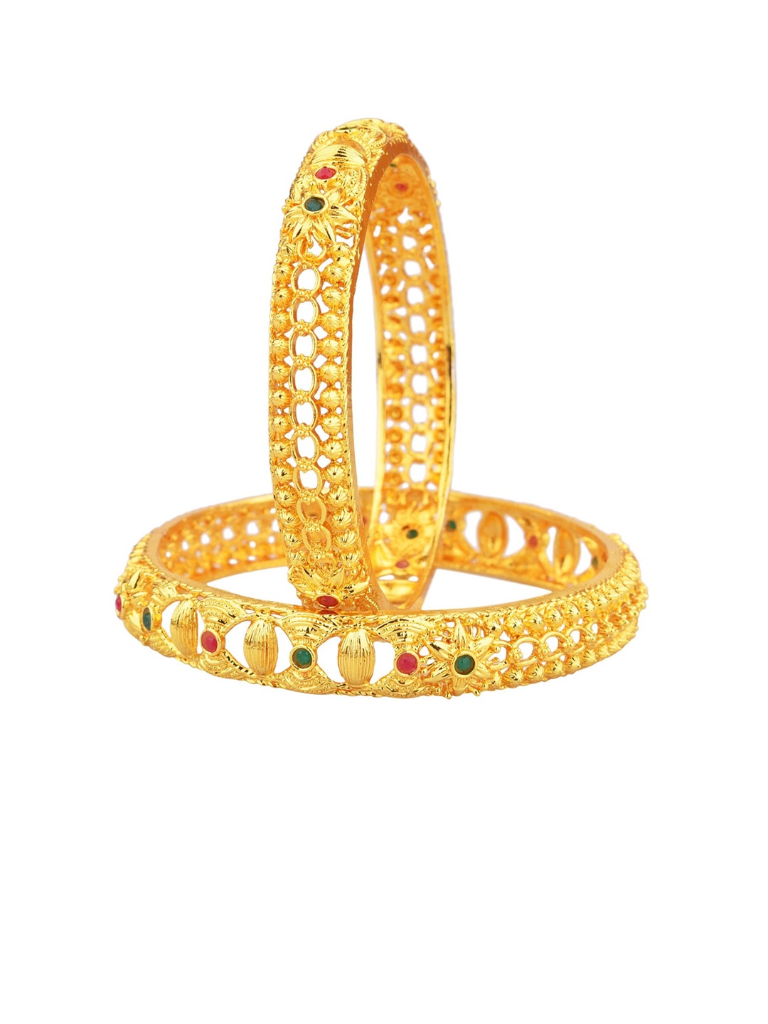 

Efulgenz Set of 2 Gold-Plated & Red Crystal Studded Bangle
