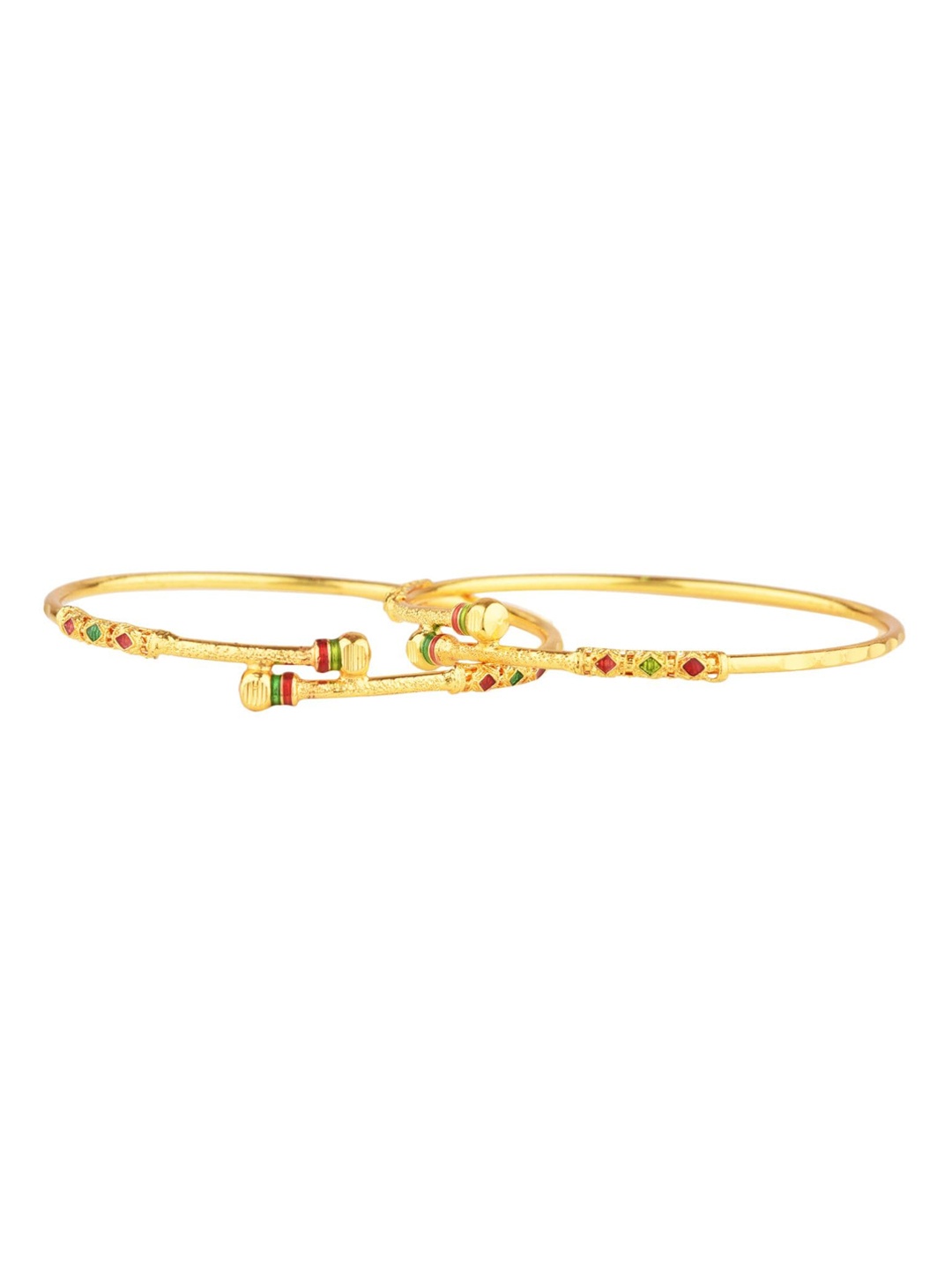 

Efulgenz Set of 2 Gold-Plated & Toned Kundan Studded Textured Bangles