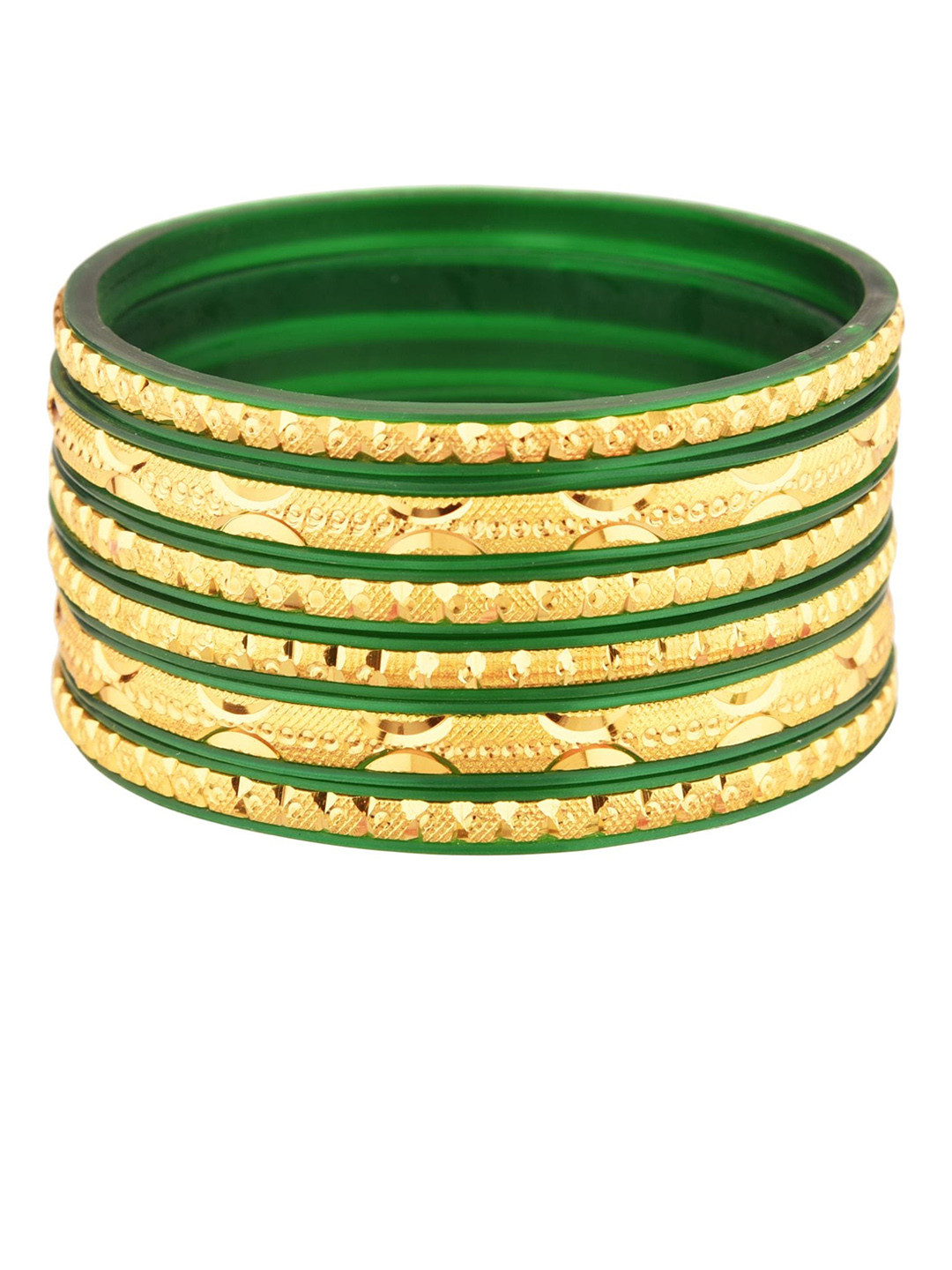 

Efulgenz Gold-Plated Gold-Toned & Green Designer Bangle Set