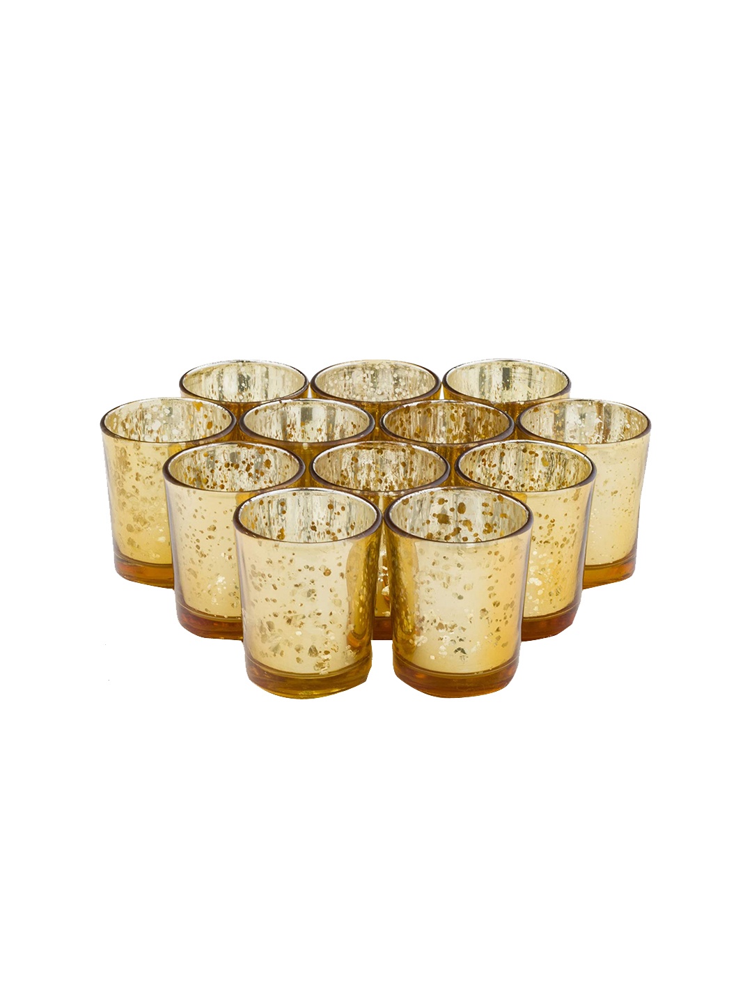 

BS AMOR Set Of 12 Gold-Colored Glass Tea Light Candle Holders