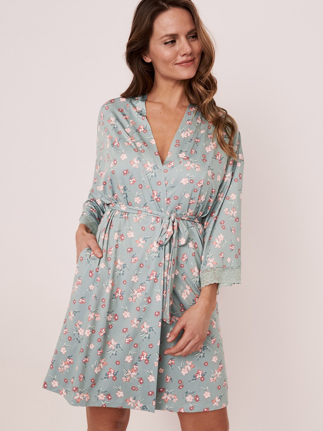 

La Vie en Rose Women Green Printed Robe