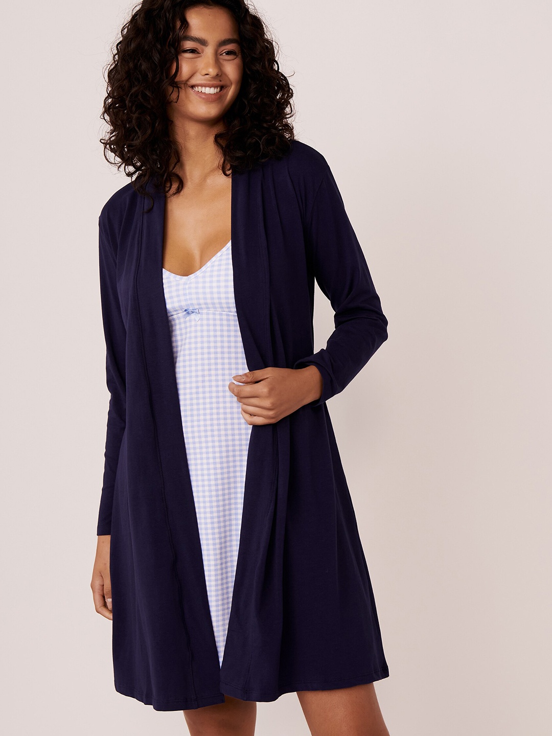 

La Vie en Rose Women Blue Solid Cotton Robe