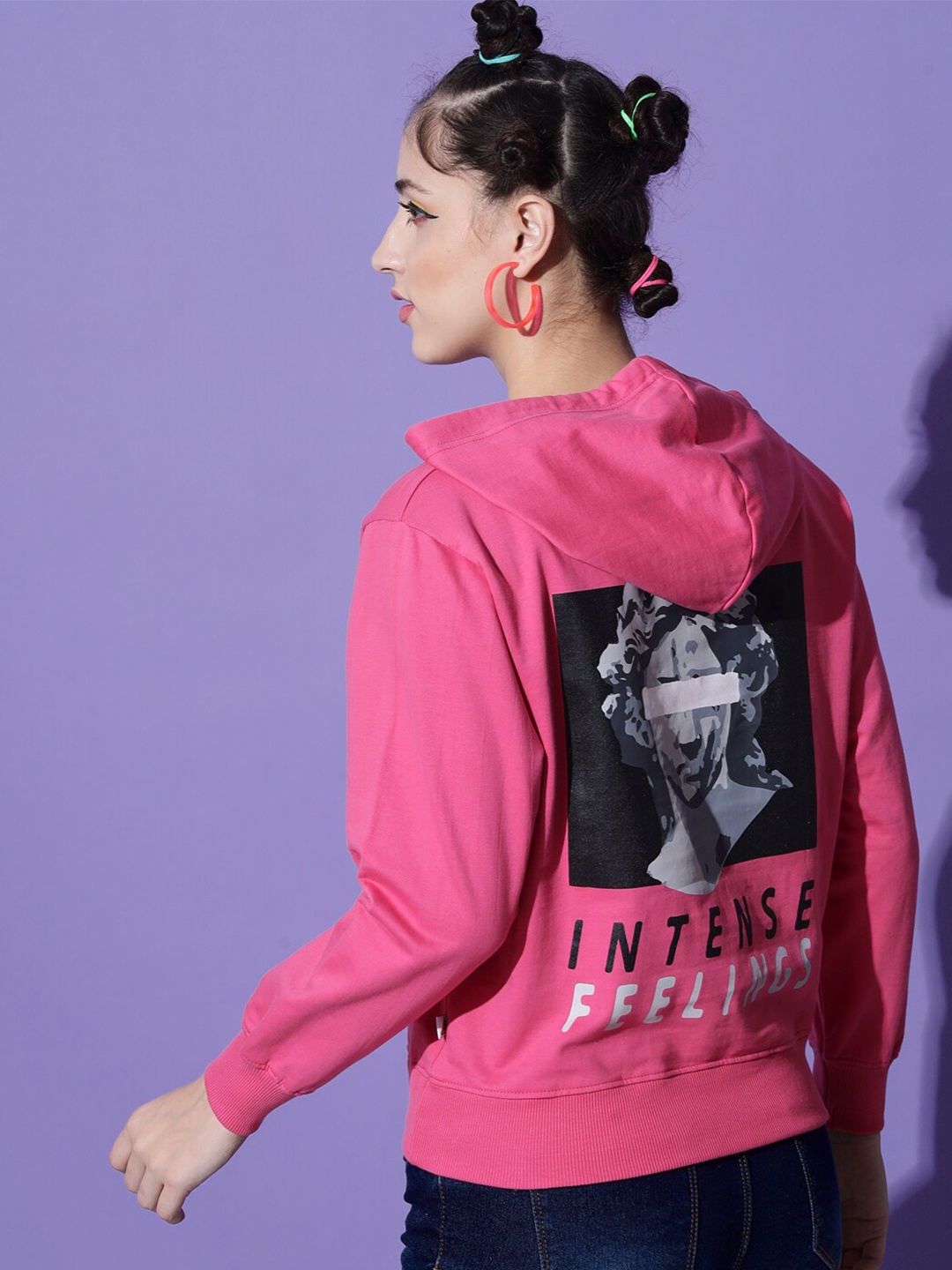 

The Dry State Women Pink Printed Hooded Sweatshirt