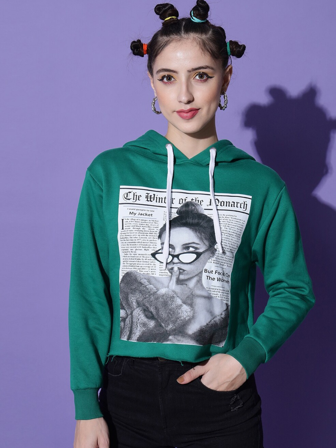 

The Dry State Women Green Printed Hooded Sweatshirt