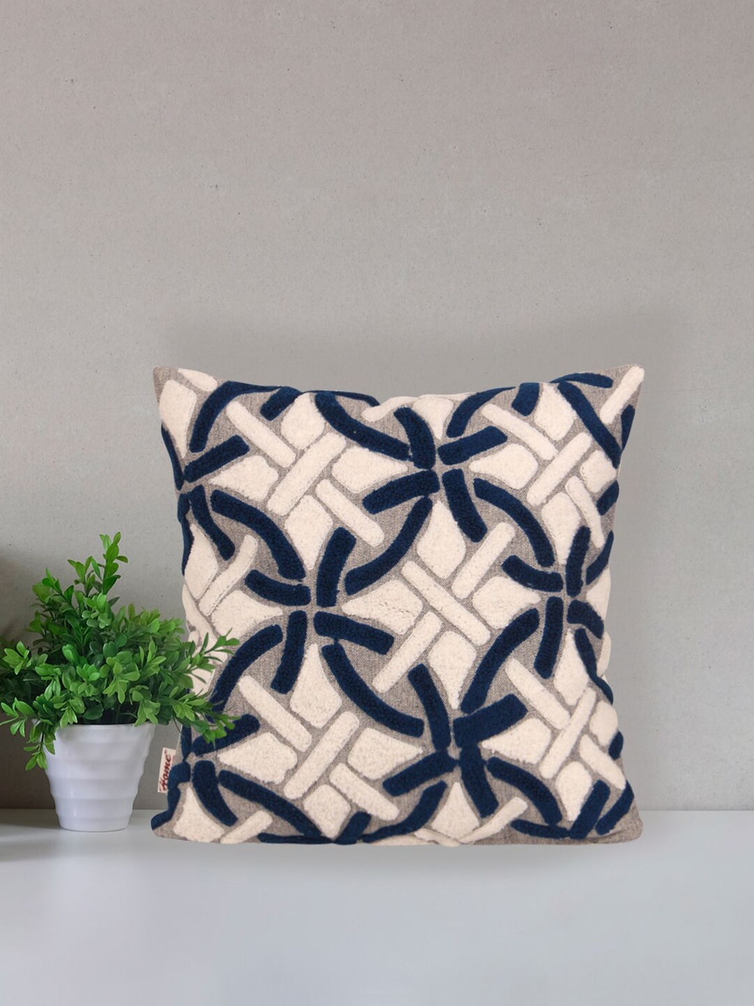 

Home Blue & White Embroidered Square Cushion Covers