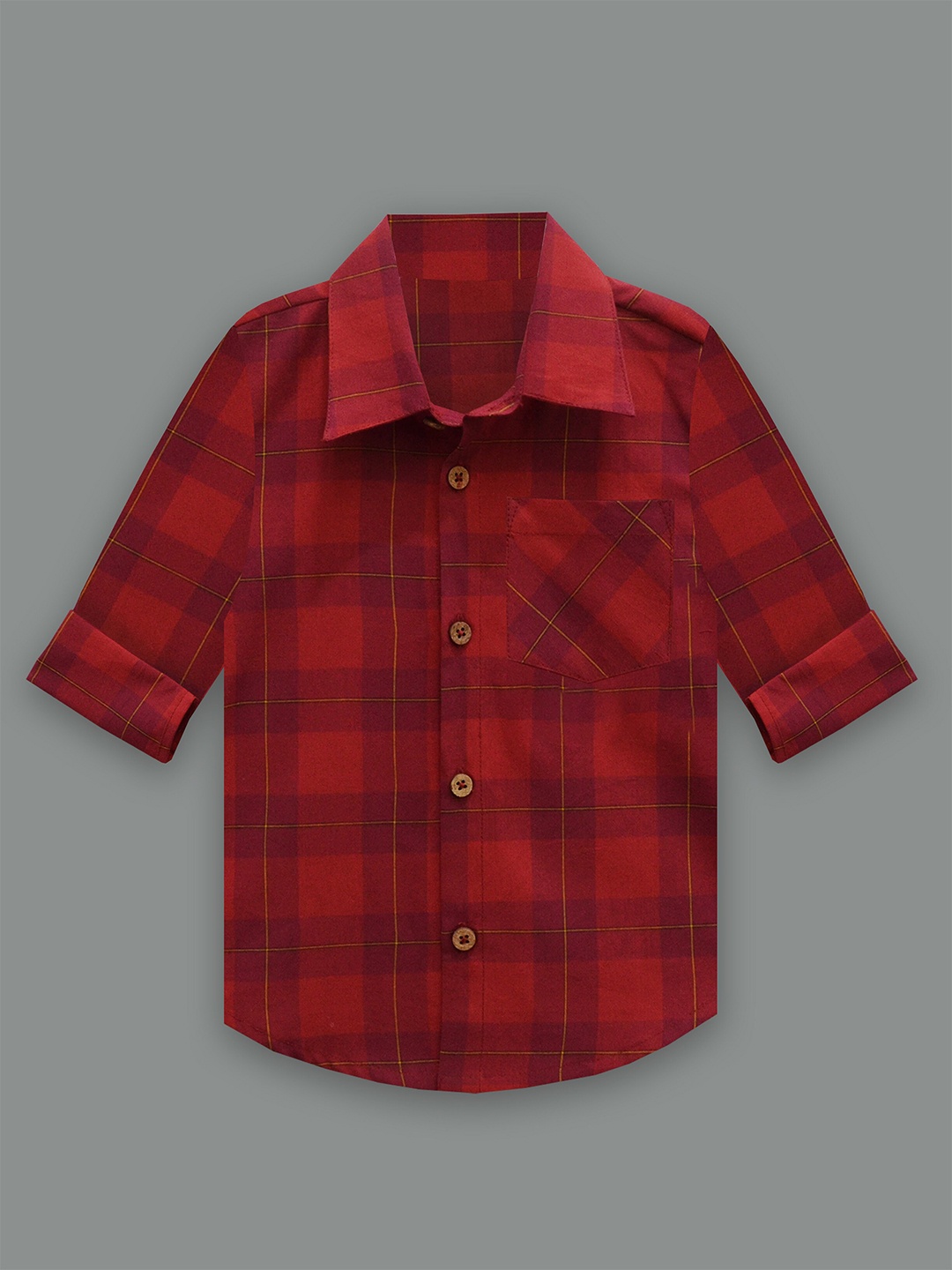 

A T U N Boys Red Classic Tartan Checks Checked Casual Shirt