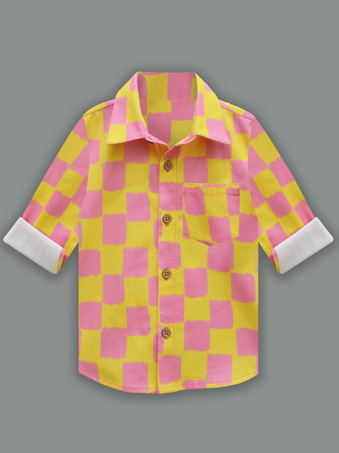 

A T U N Boys Yellow Classic Checked Cotton Casual Shirt