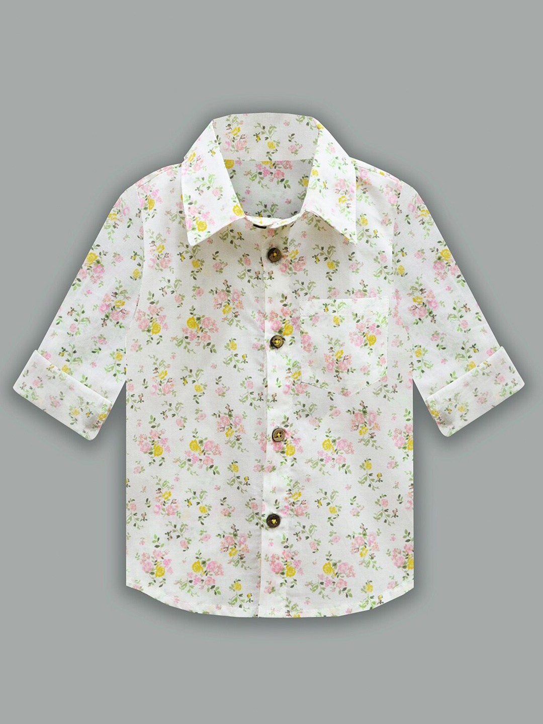 

A T U N Boys White Classic Floral Printed Pure Cotton Casual Shirt
