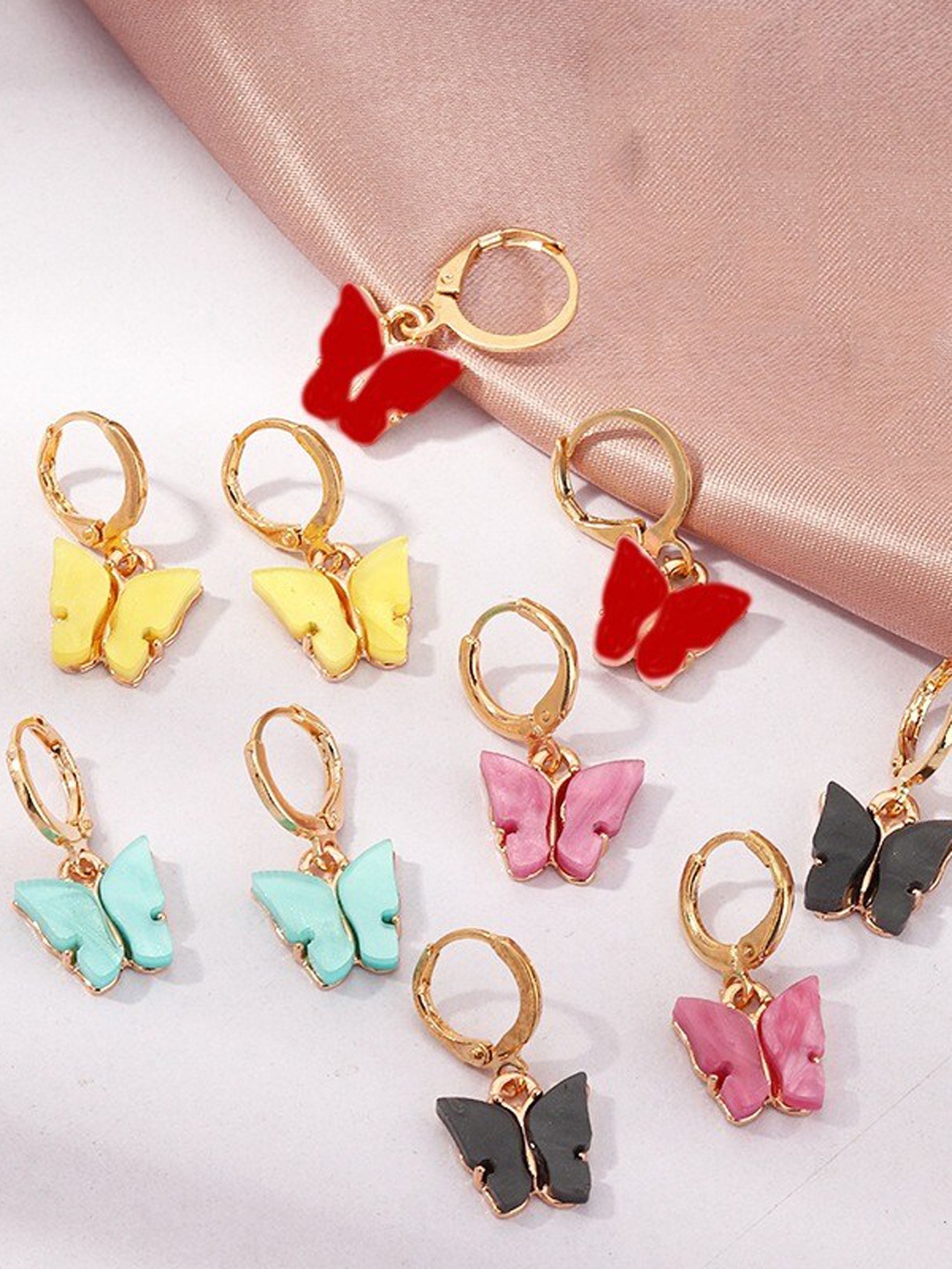 

Pinapes Unisex Set Of 6 Butterfly Hoop Earrings, Yellow
