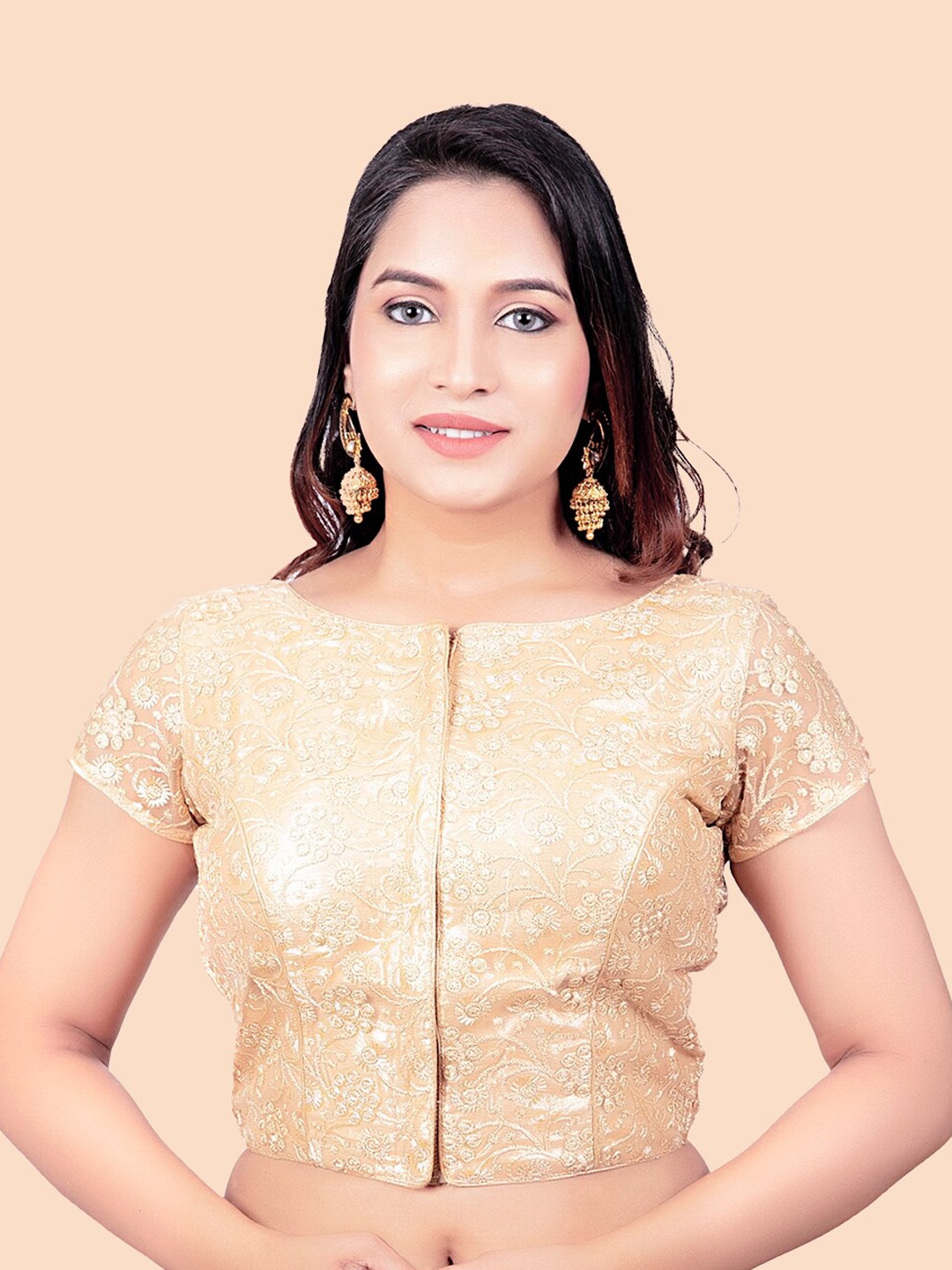 

FEMMIBELLA Gold-Colored Embroidered Readymade Saree Blouse