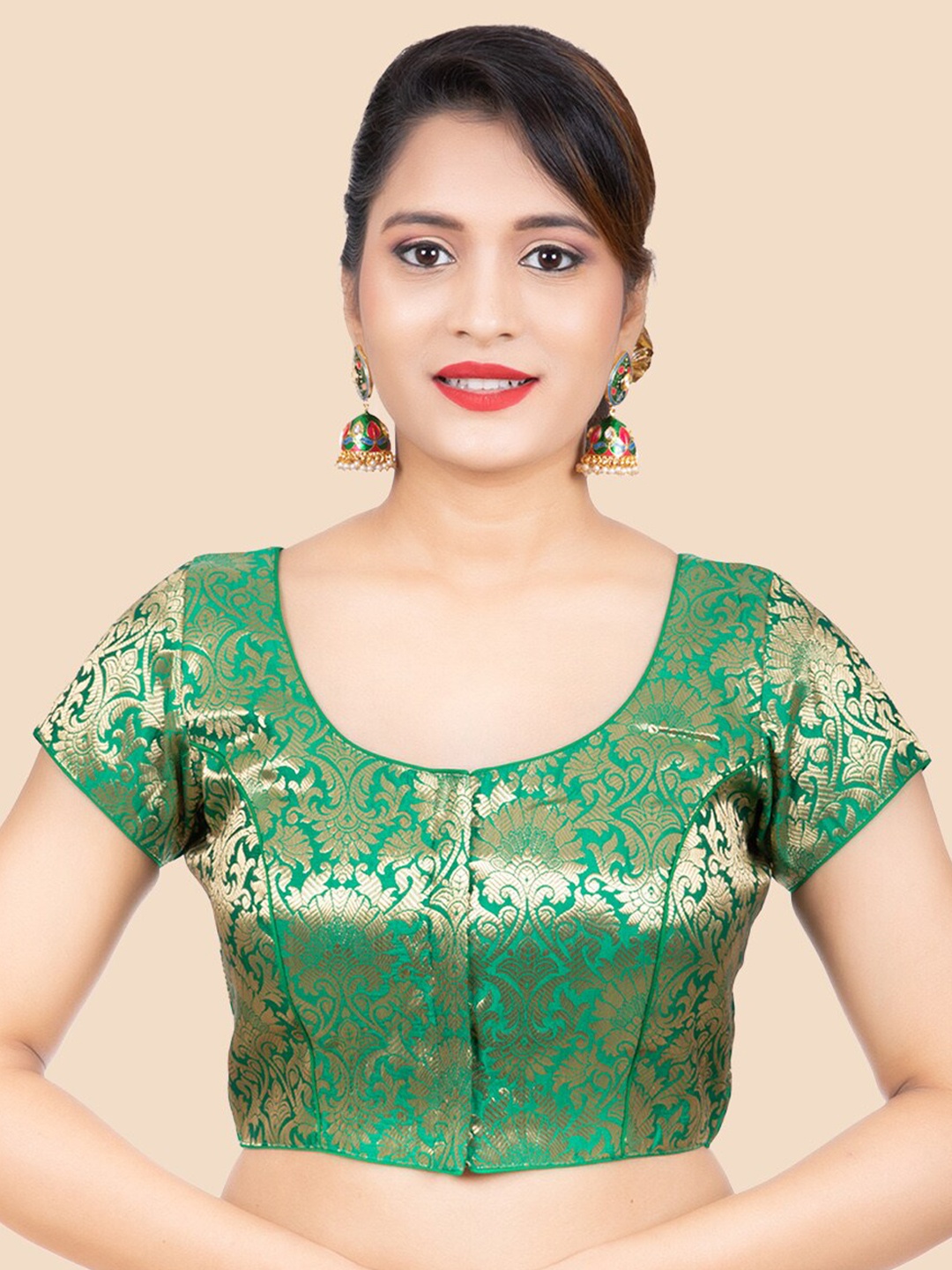 

FEMMIBELLA Women Green Woven-Design Saree Blouse