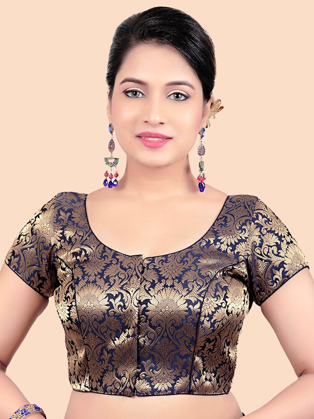 

FEMMIBELLA Women Navy Blue Woven-Design Saree Blouse