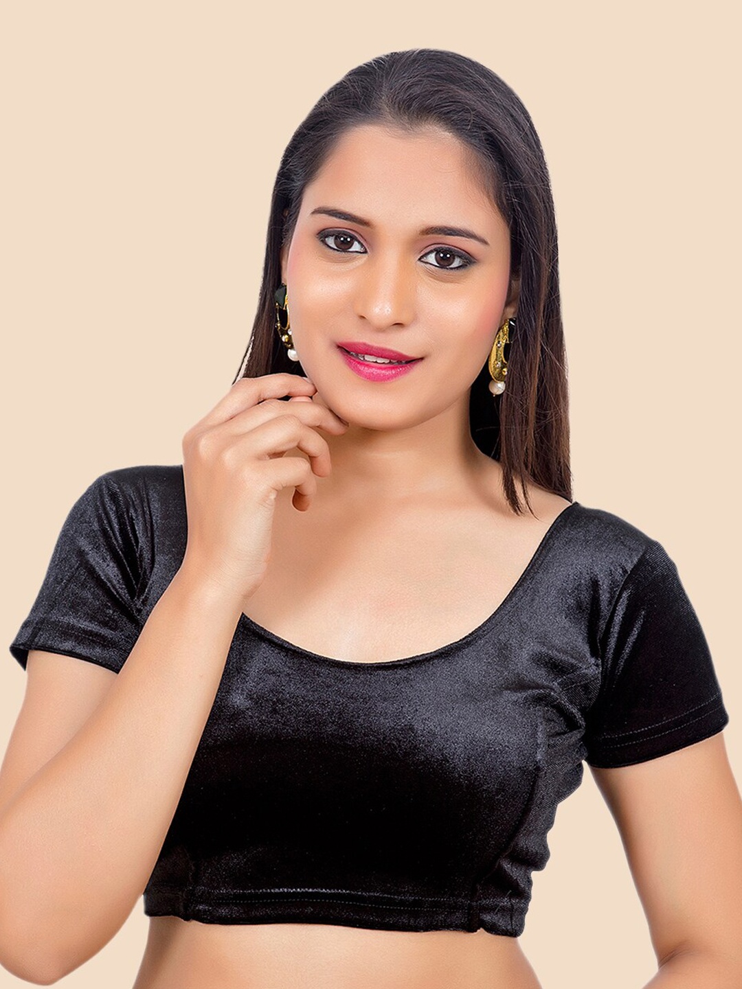 

FEMMIBELLA Black Solid Stretchable Readymade Saree Blouse