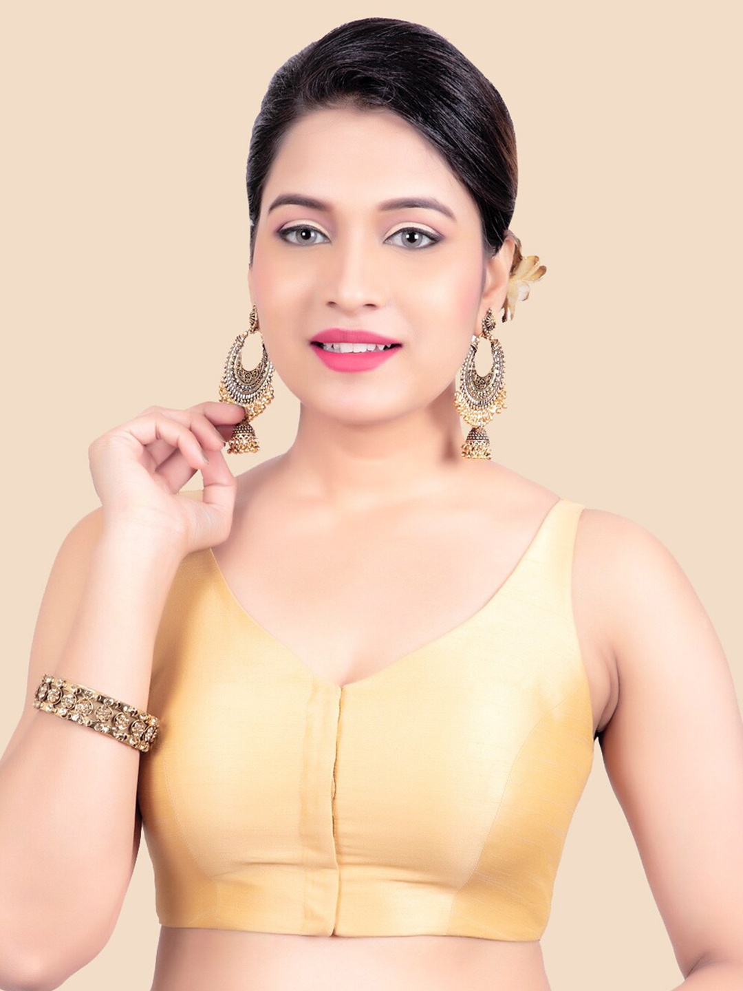 

FEMMIBELLA Gold-Toned Solid Silk Saree Blouse