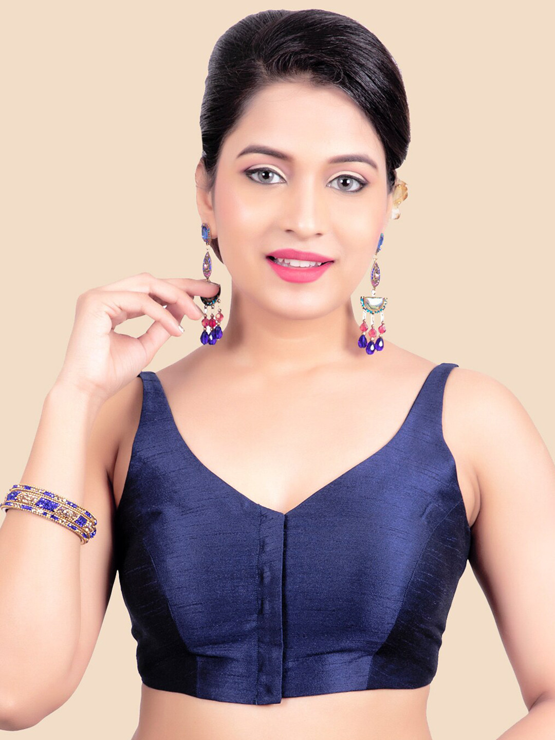 

FEMMIBELLA Women Navy Blue Solid Saree Blouse