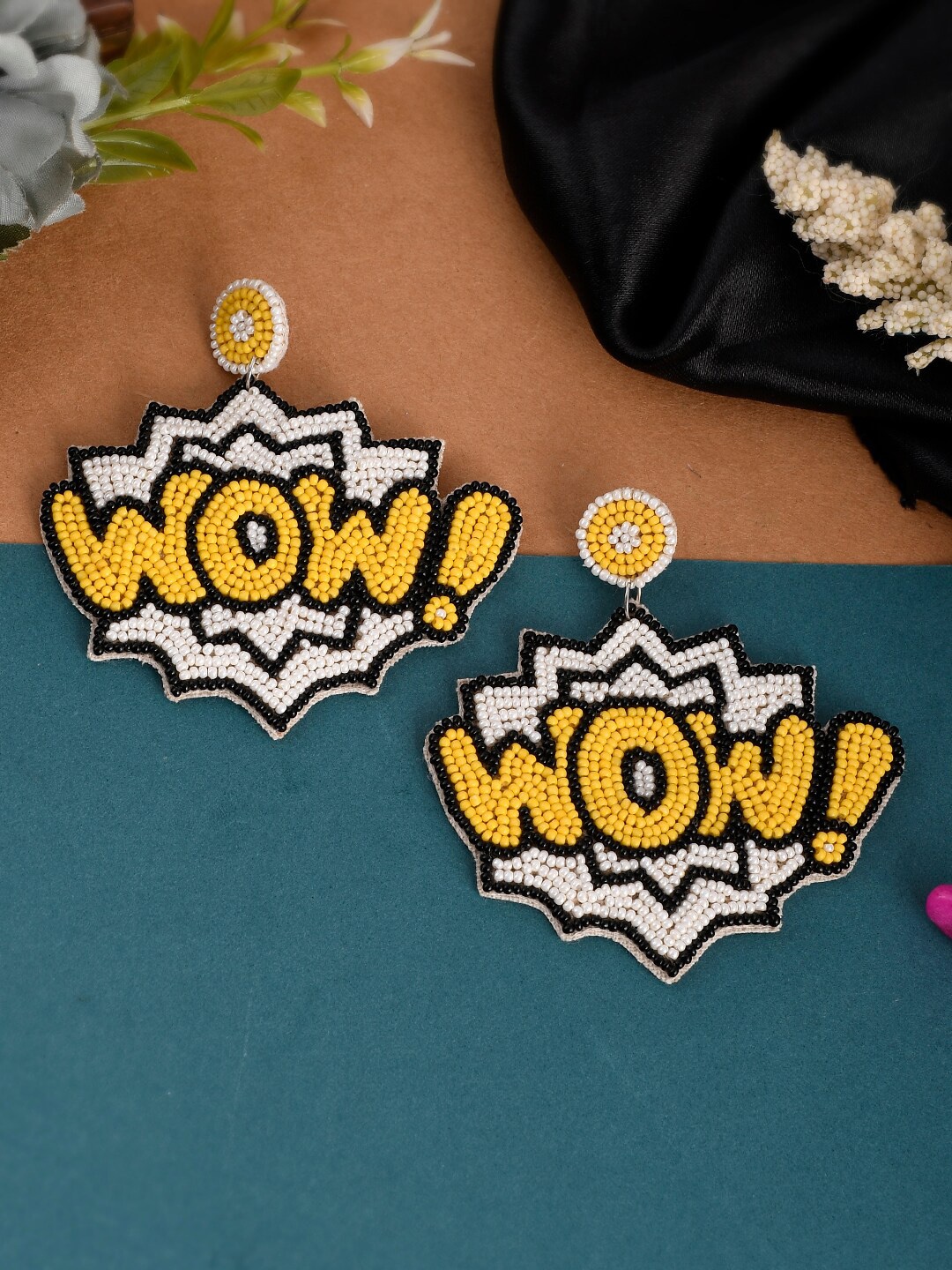 

Shoshaa Yellow & White Beaded Drop Earrings