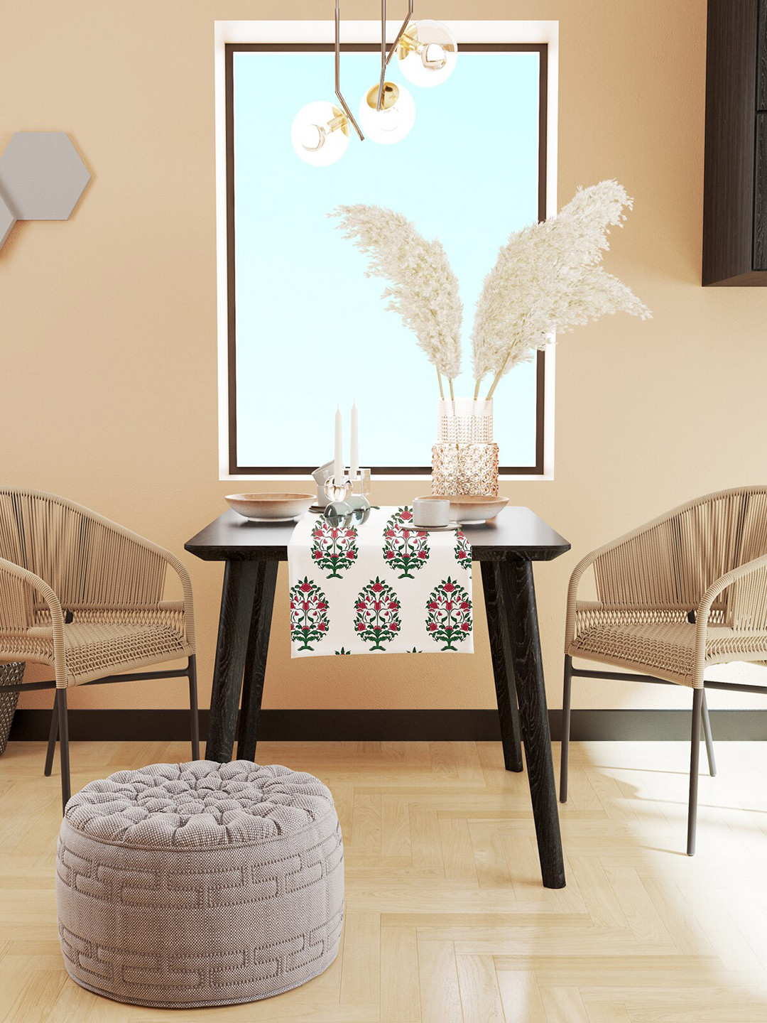 

STITCHNEST Red & White Floral Printed Cotton Table Runners