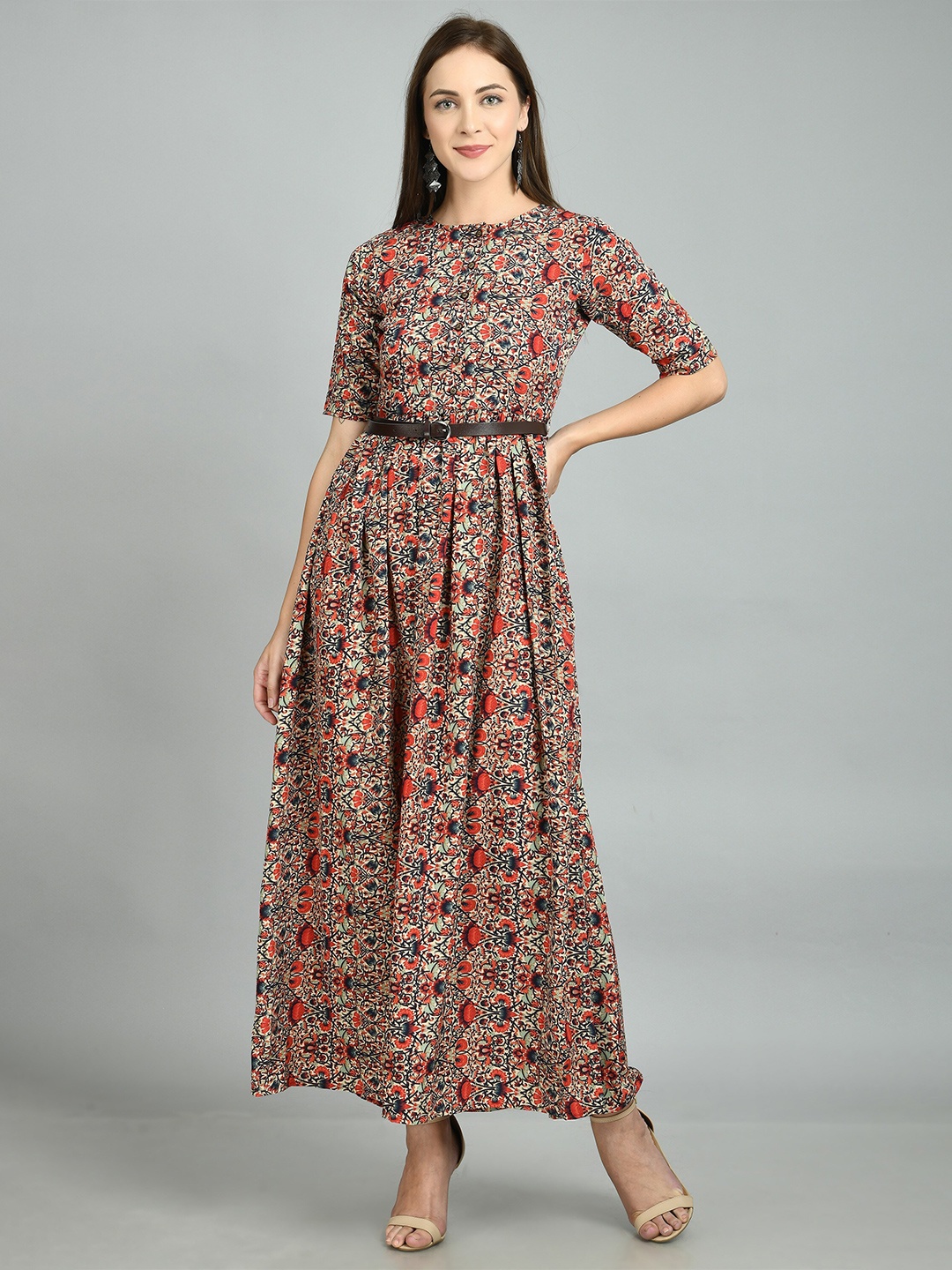 

LONDON BELLY Women Red & Black Floral Maxi Dress