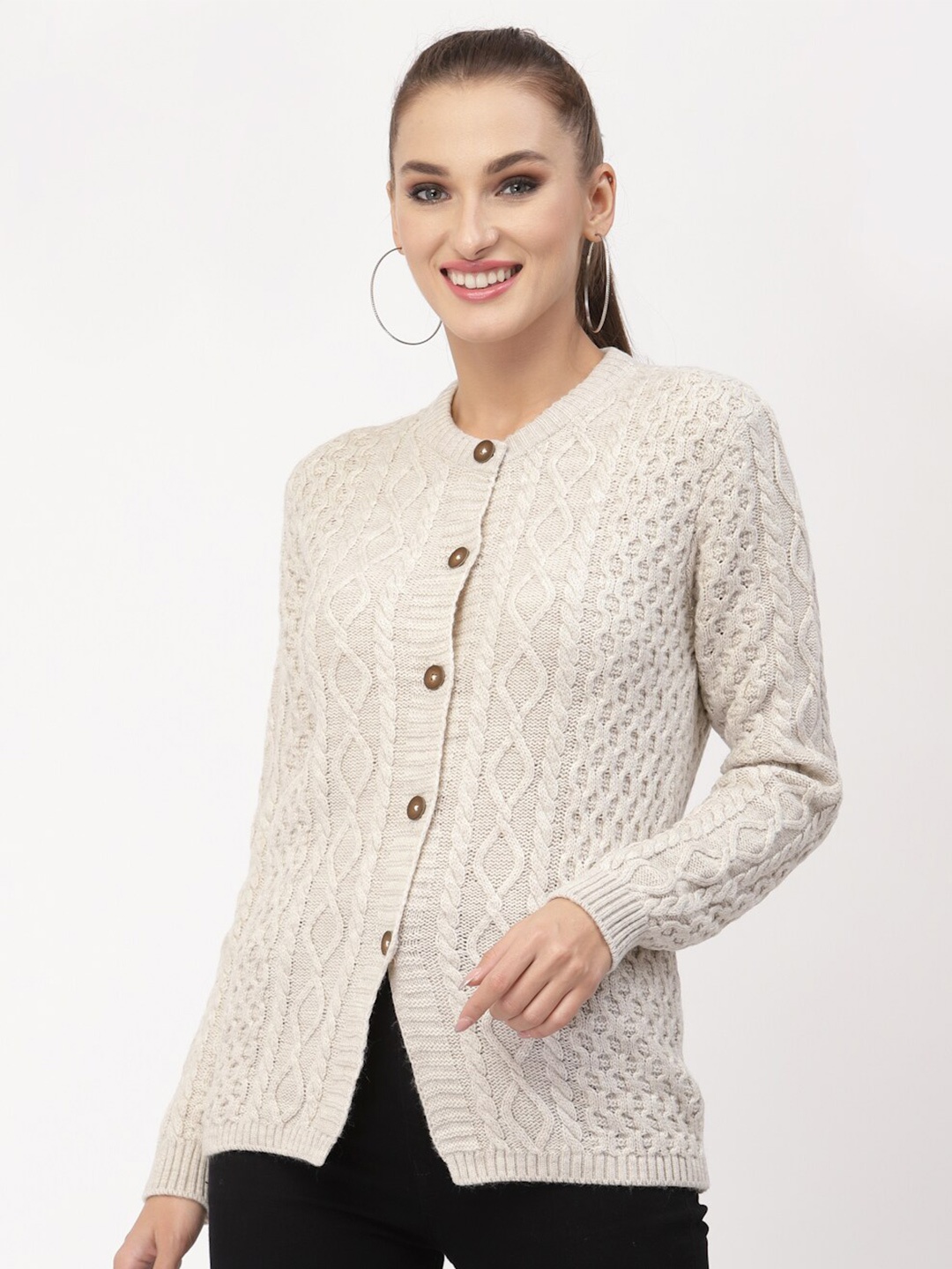 

Kalt Women Beige Cable Knit Cardigan