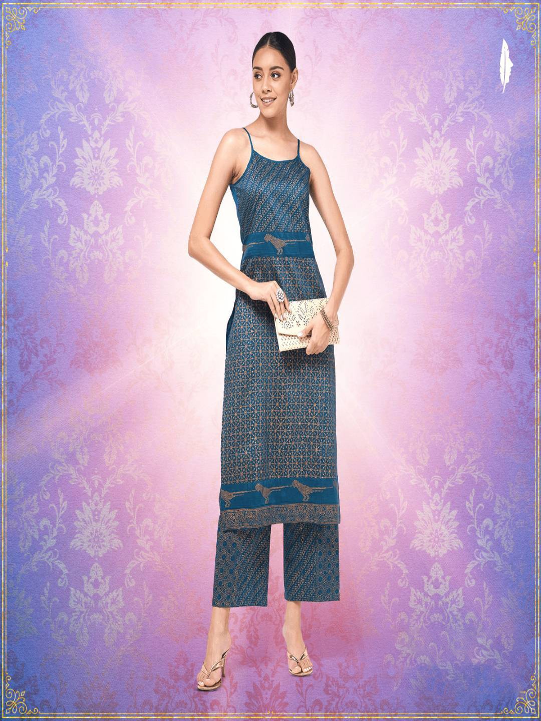 

Pannkh Women Blue Printed Kurta with Trousers