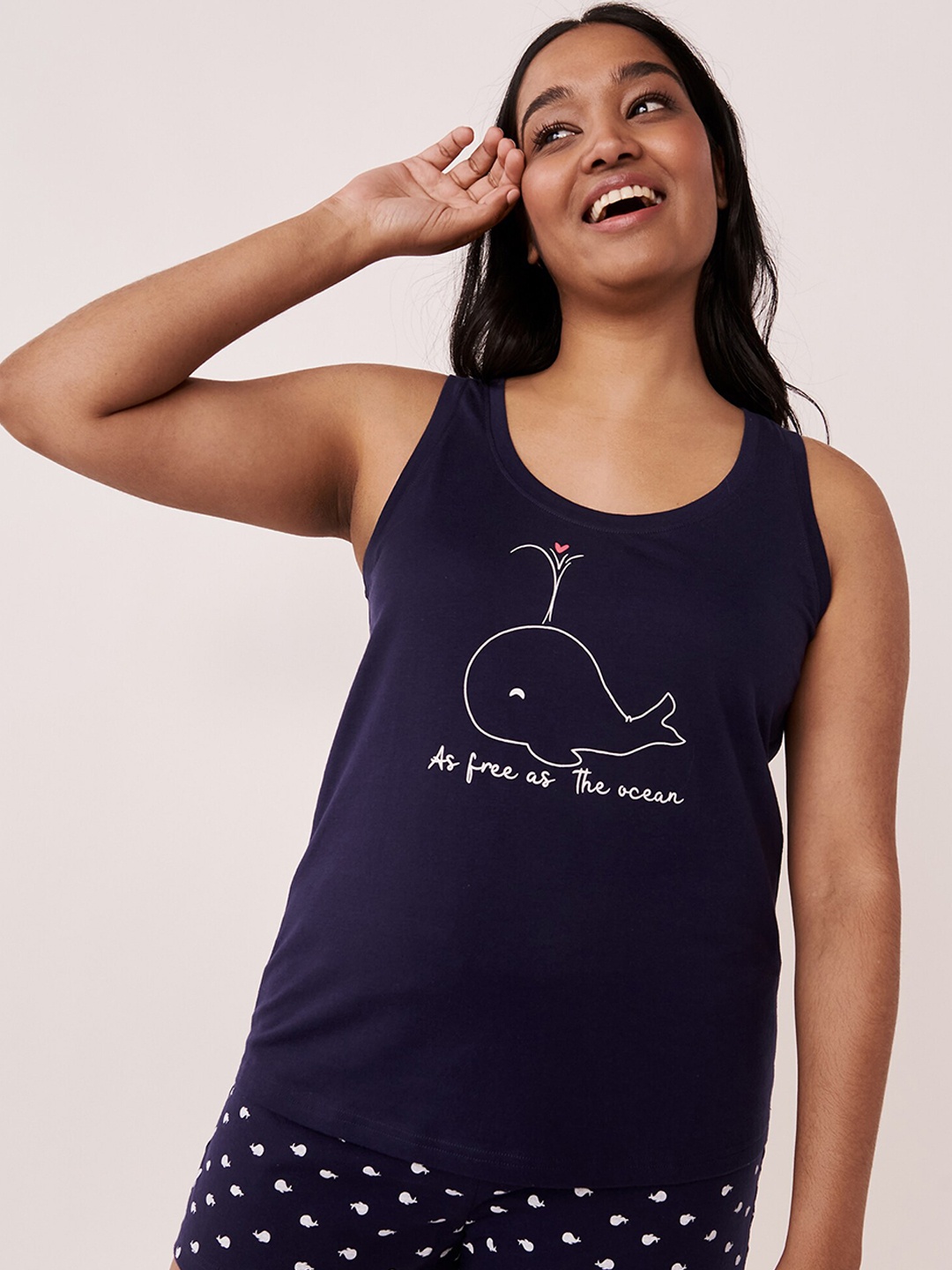 

La Vie en Rose Women Navy-Blue Printed Pure Cotton Camisole