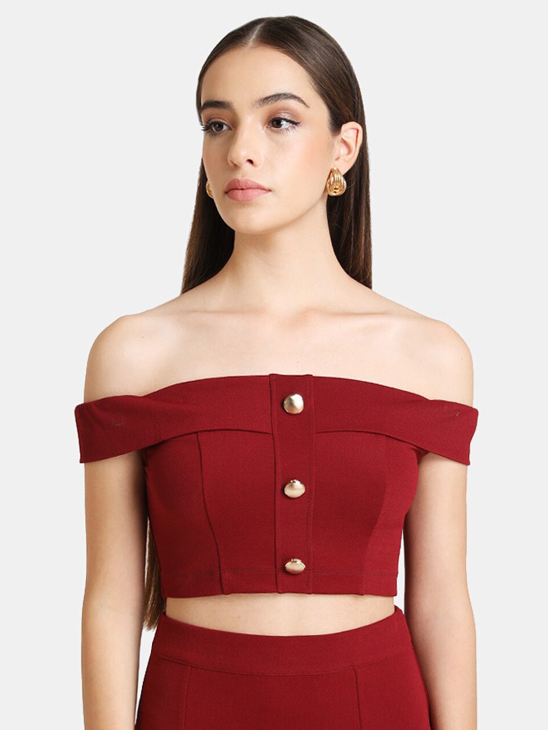

Kazo Women Maroon Off-Shoulder Bardot Crop Top