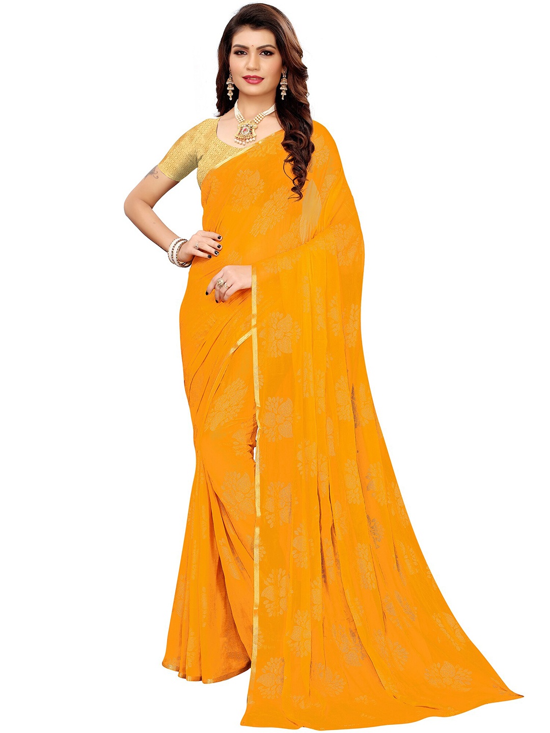 

KALINI Yellow Embellished Beads and Stones Saree