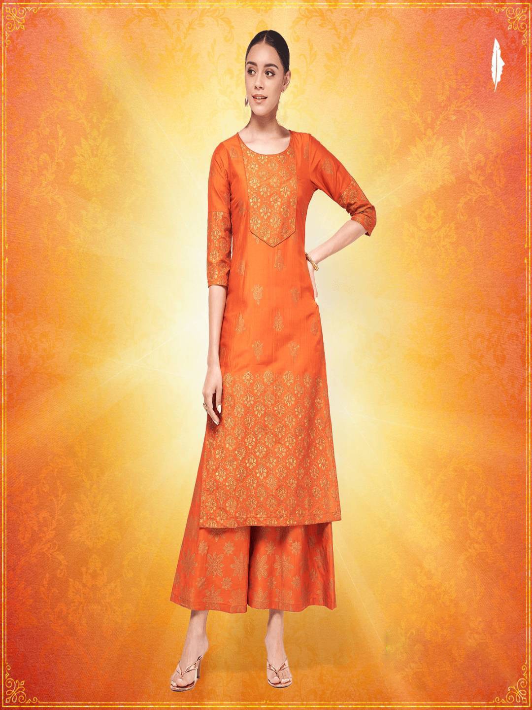 

Pannkh Women Orange Ethnic Motifs Kurta