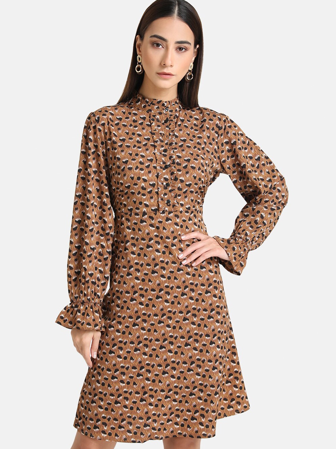 

Kazo Brown Printed A-Line Dress