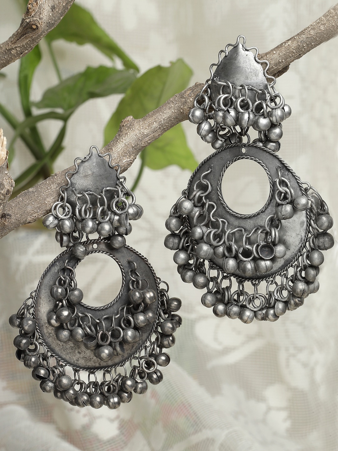 

Moedbuille Gunmetal-Toned Crescent Shaped Drop Earrings, Metallic