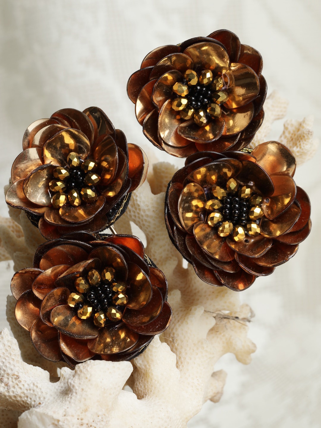 

Moedbuille Brown Sequined Floral Studs Earrings