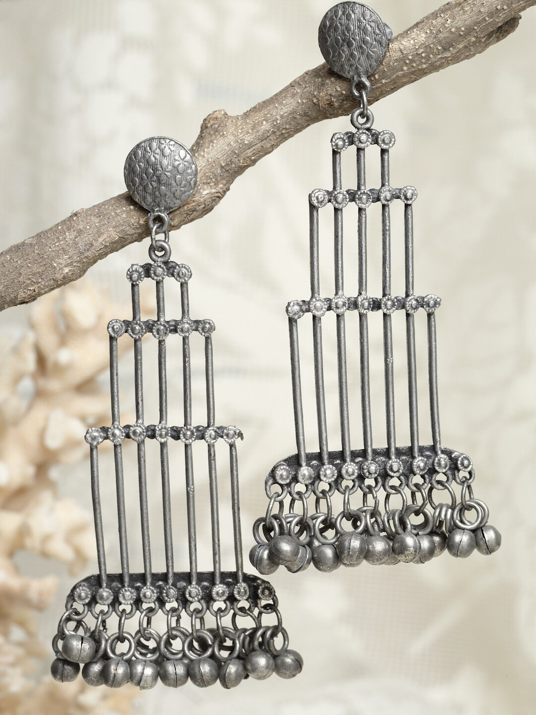 

Moedbuille Women Gunmetal-Toned Spiked Brass Drop Earrings, Metallic