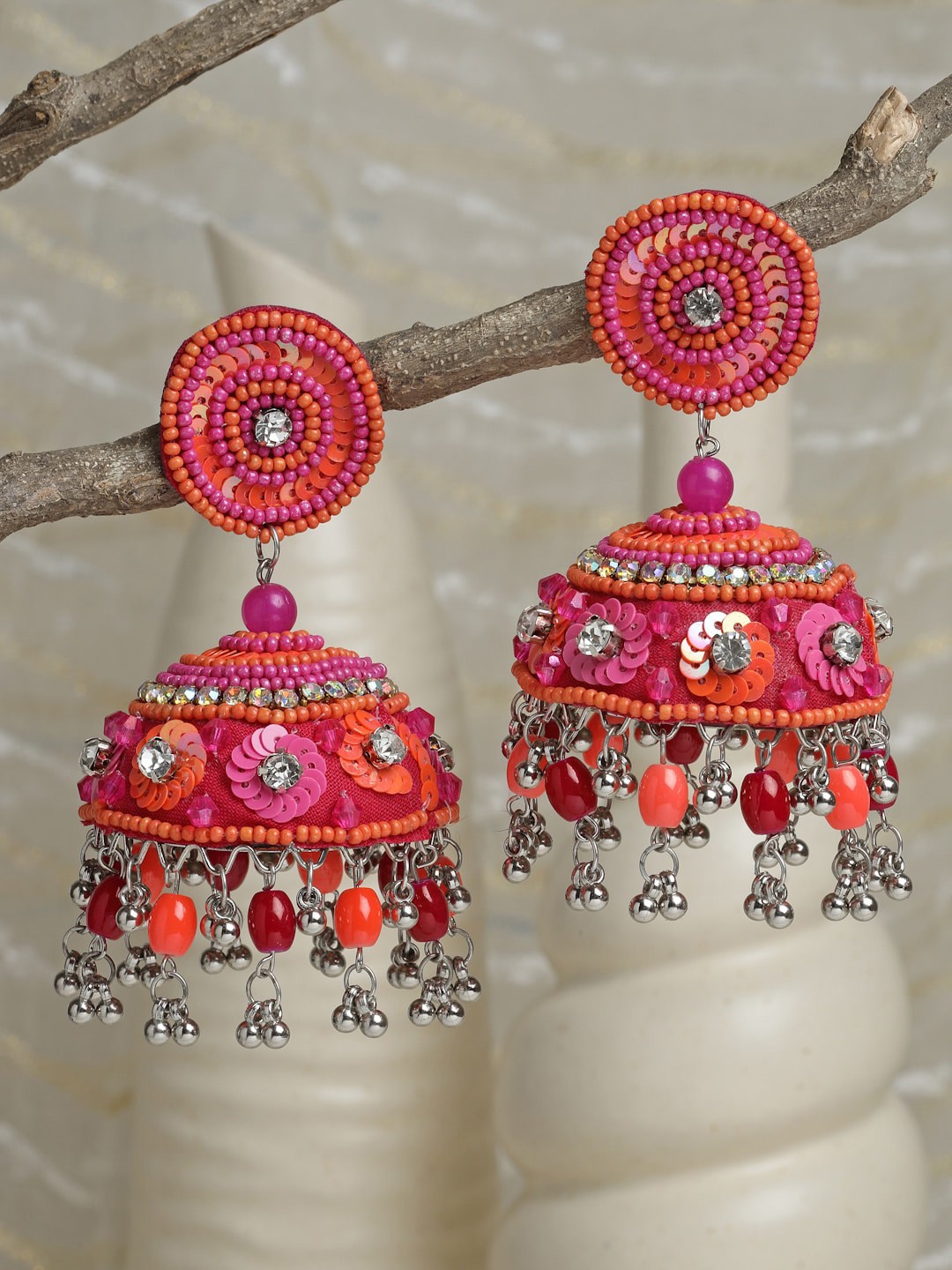 

Moedbuille Pink Dome Shaped Jhumkas Earrings