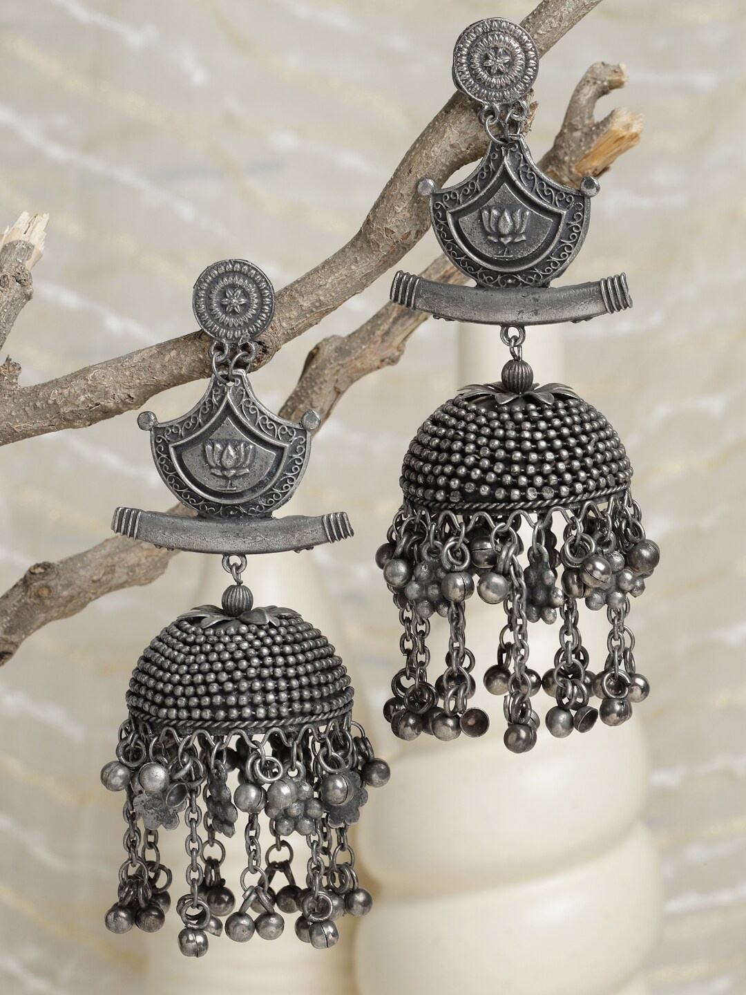 

Moedbuille Women Oxidized Silver Plated Dome Shaped Jhumkas Earrings