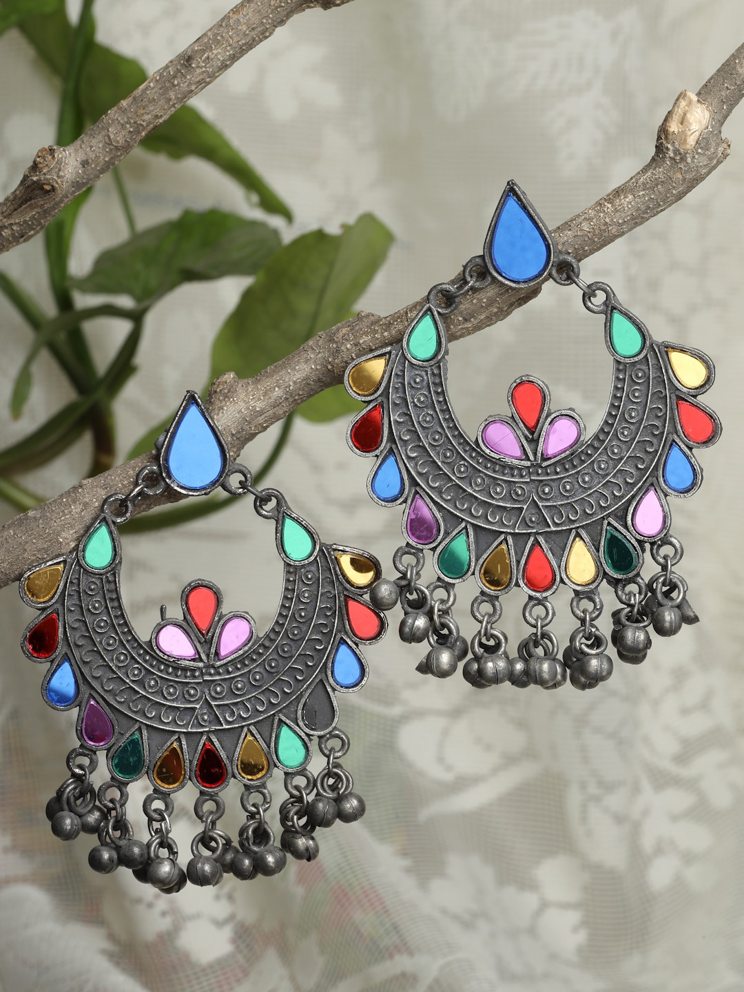 

Moedbuille Black & Blue Oxidised Chandbalis Earrings
