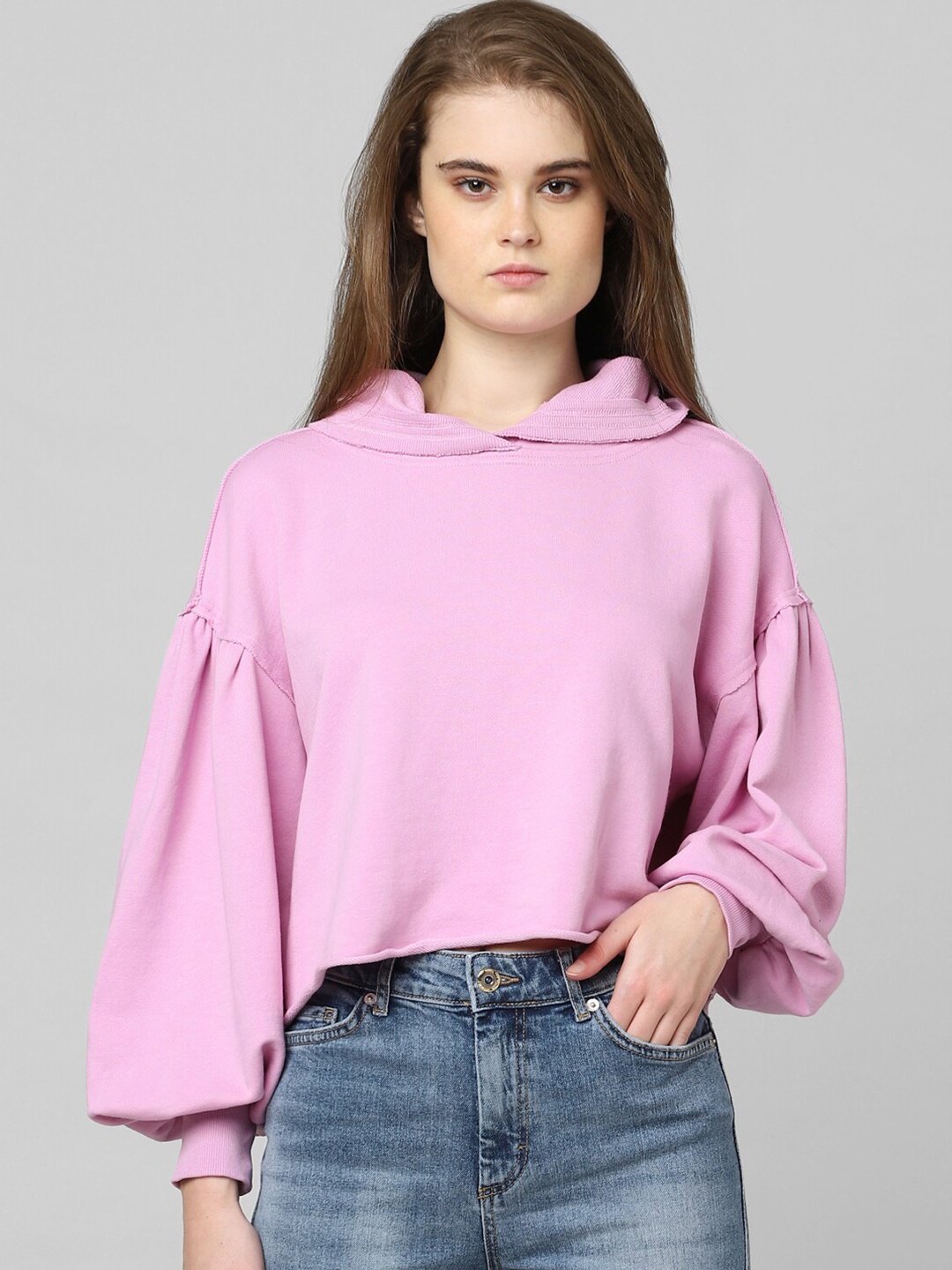 

ONLY Women Pink Solid Hooded Tshirt