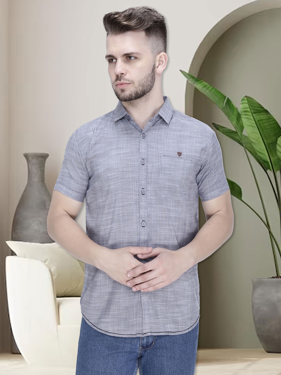 

Kuons Avenue Men Grey Smart Slim Fit Casual Shirt