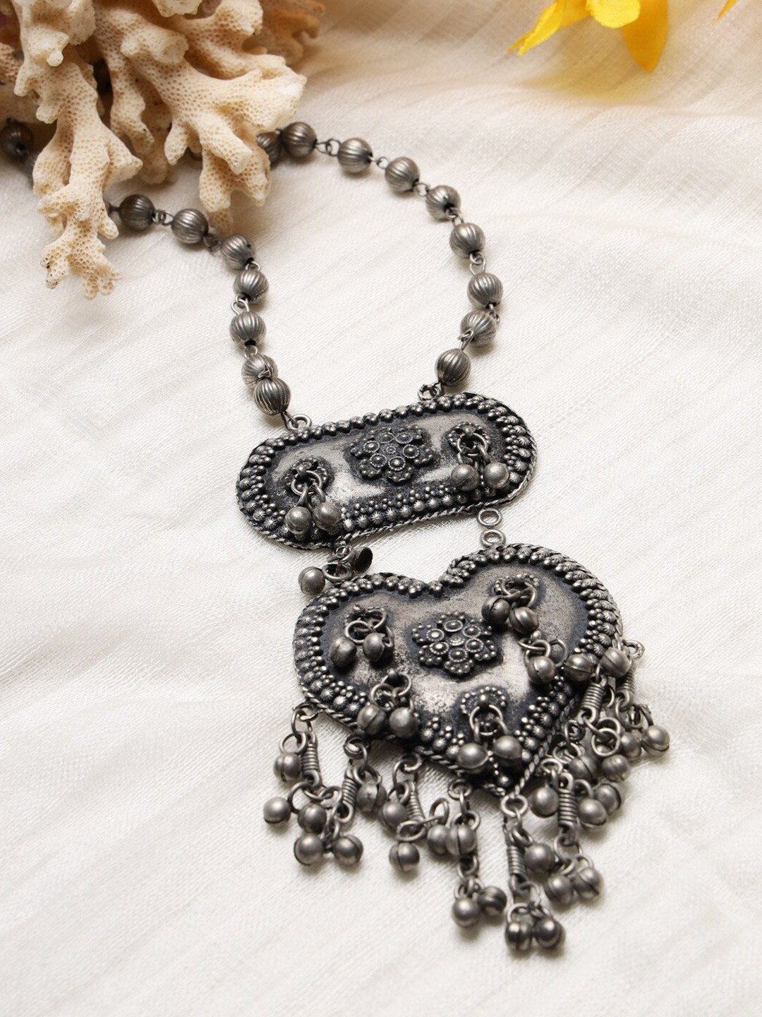 

Moedbuille Silver-Toned & Gunmetal-Toned Brass Silver-Plated Oxidised Necklace