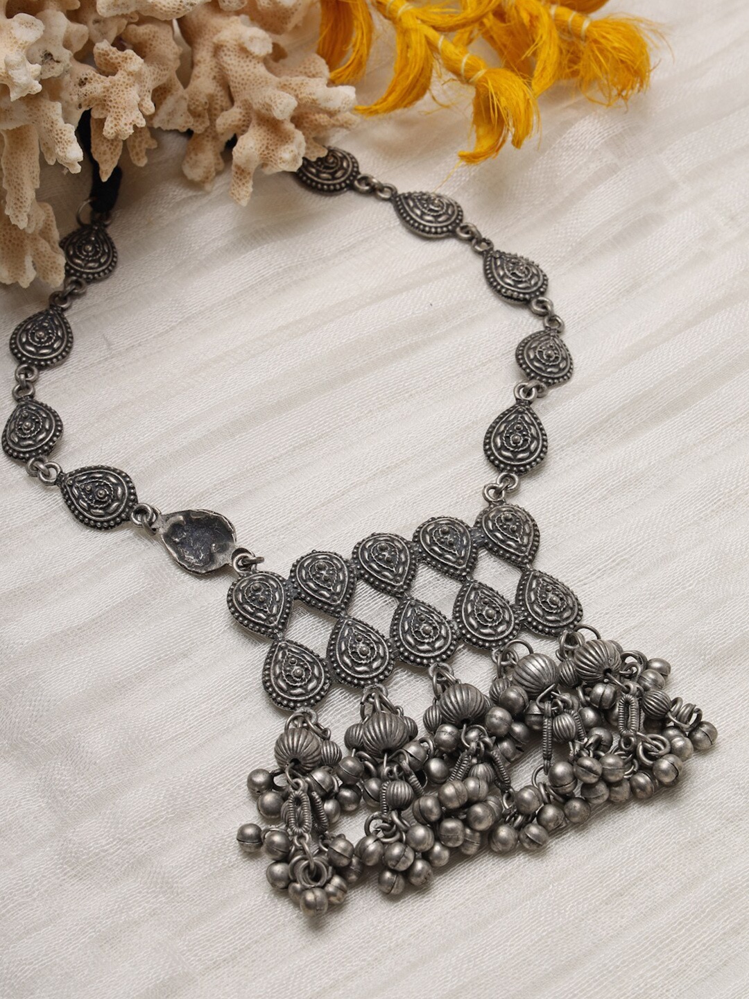 

Moedbuille Silver-Toned & Gunmetal-Toned Brass Silver-Plated Oxidised Necklace
