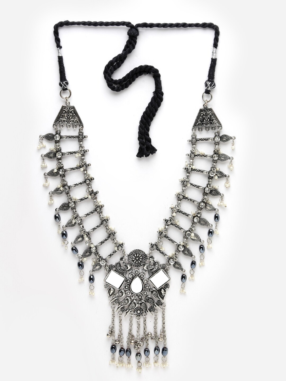 

Moedbuille Silver-Toned & Gunmetal-Toned Brass Silver-Plated Mirror Necklace