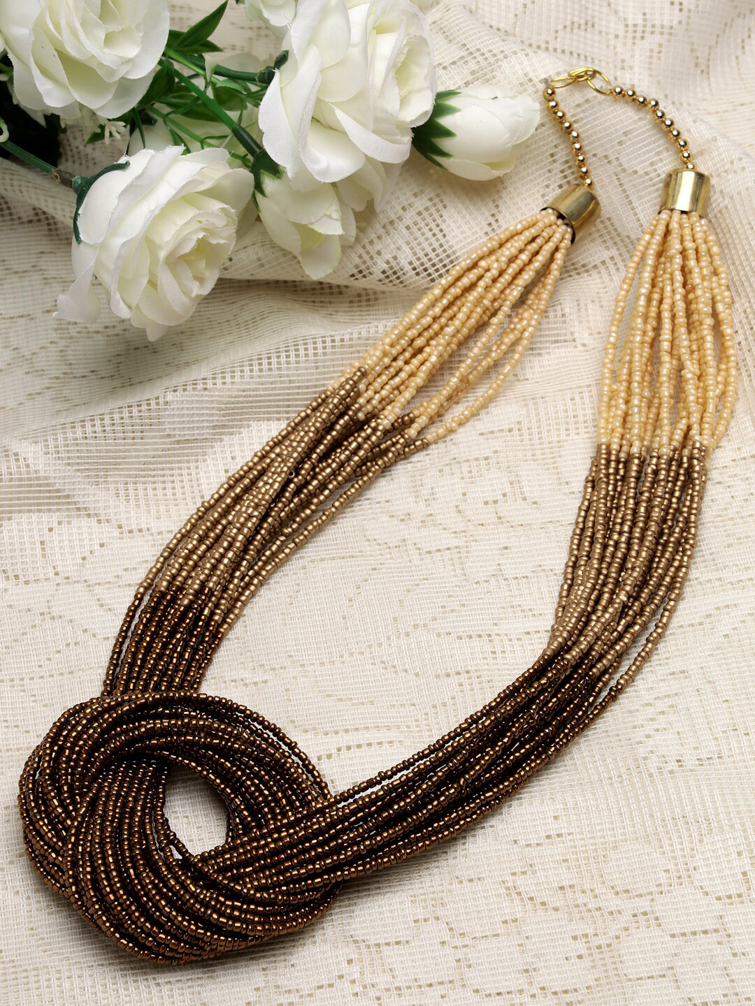 

Moedbuille Gold-Toned & Brown Brass Gold-Plated Handcrafted Necklace
