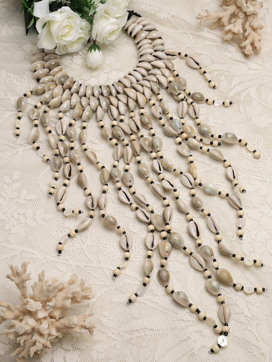 

Moedbuille Silver-Toned & Off White Brass Silver-Plated Bohemian Necklace