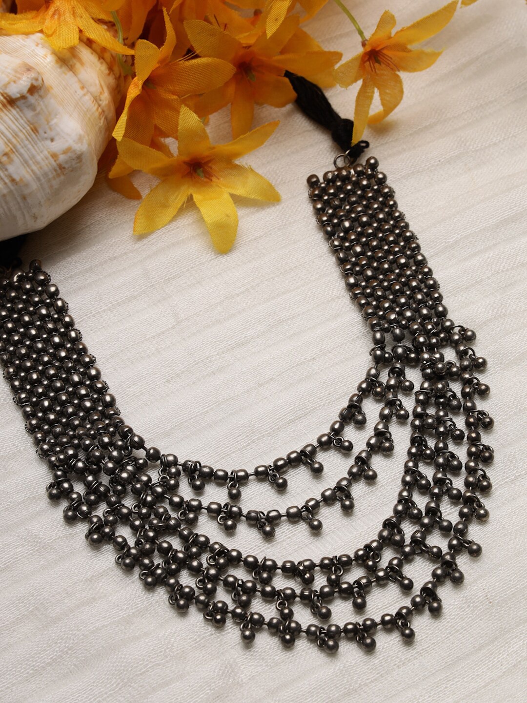 

Moedbuille Silver-Toned & Gunmetal-Toned Brass Silver-Plated Oxidised Necklace