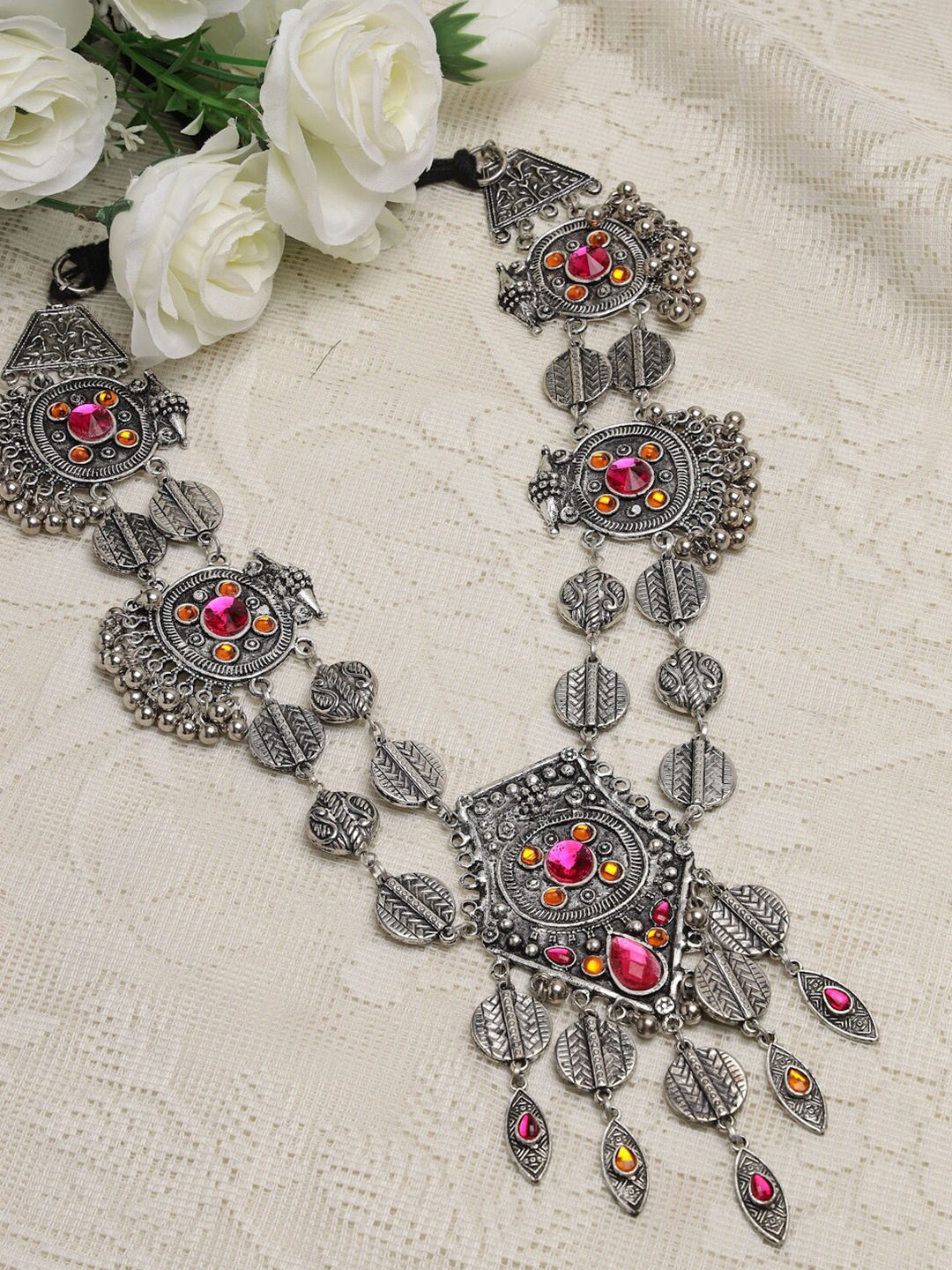 

Moedbuille Silver-Plated & Pink Brass Afghan Necklace
