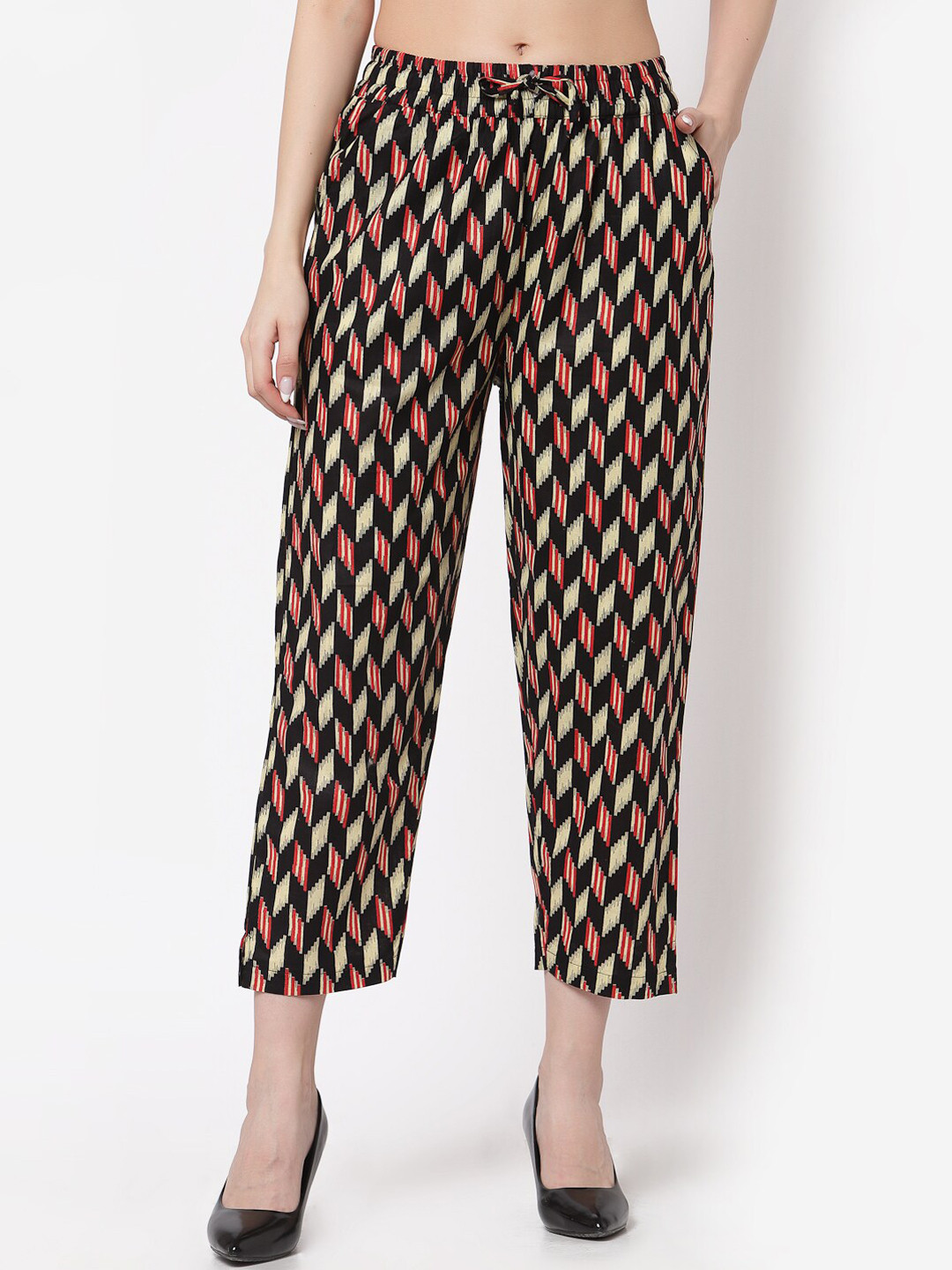 

KLOTTHE Women Black & Red Printed Cotton Trousers