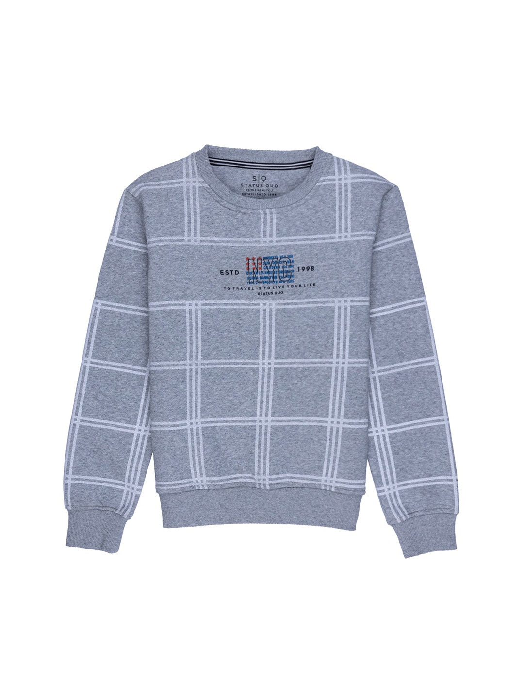 

Status Quo Boys Grey Checked Printed Cotton Sweatshirt