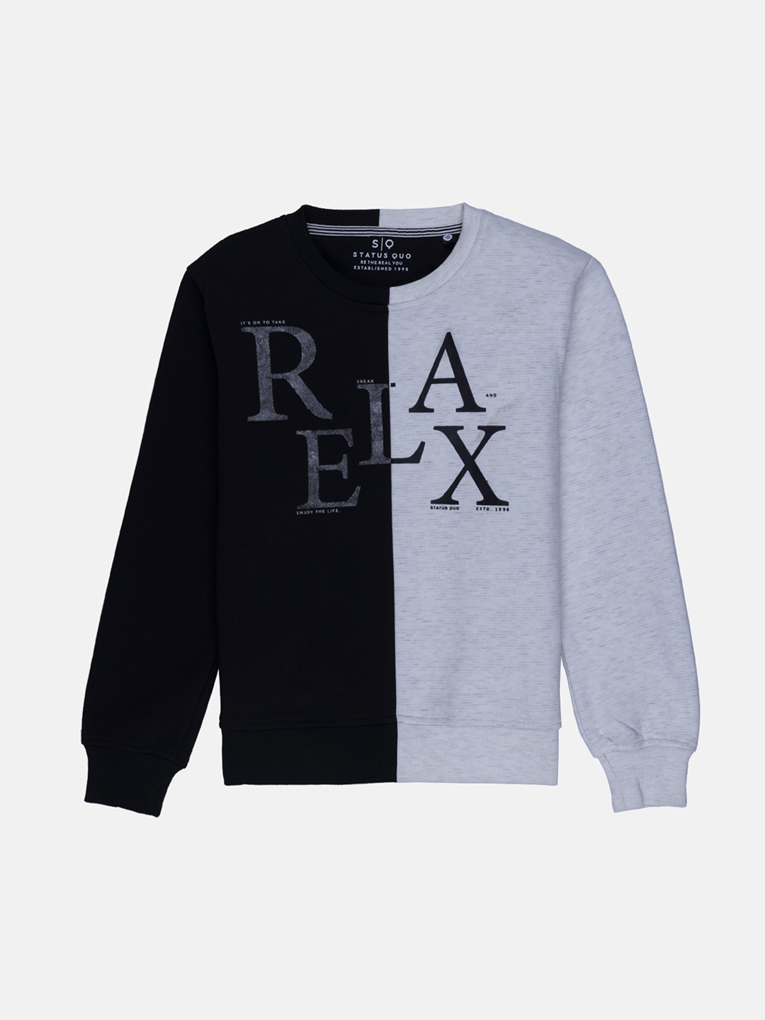 

Status Quo Boys Black Colourblocked Cotton Sweatshirt