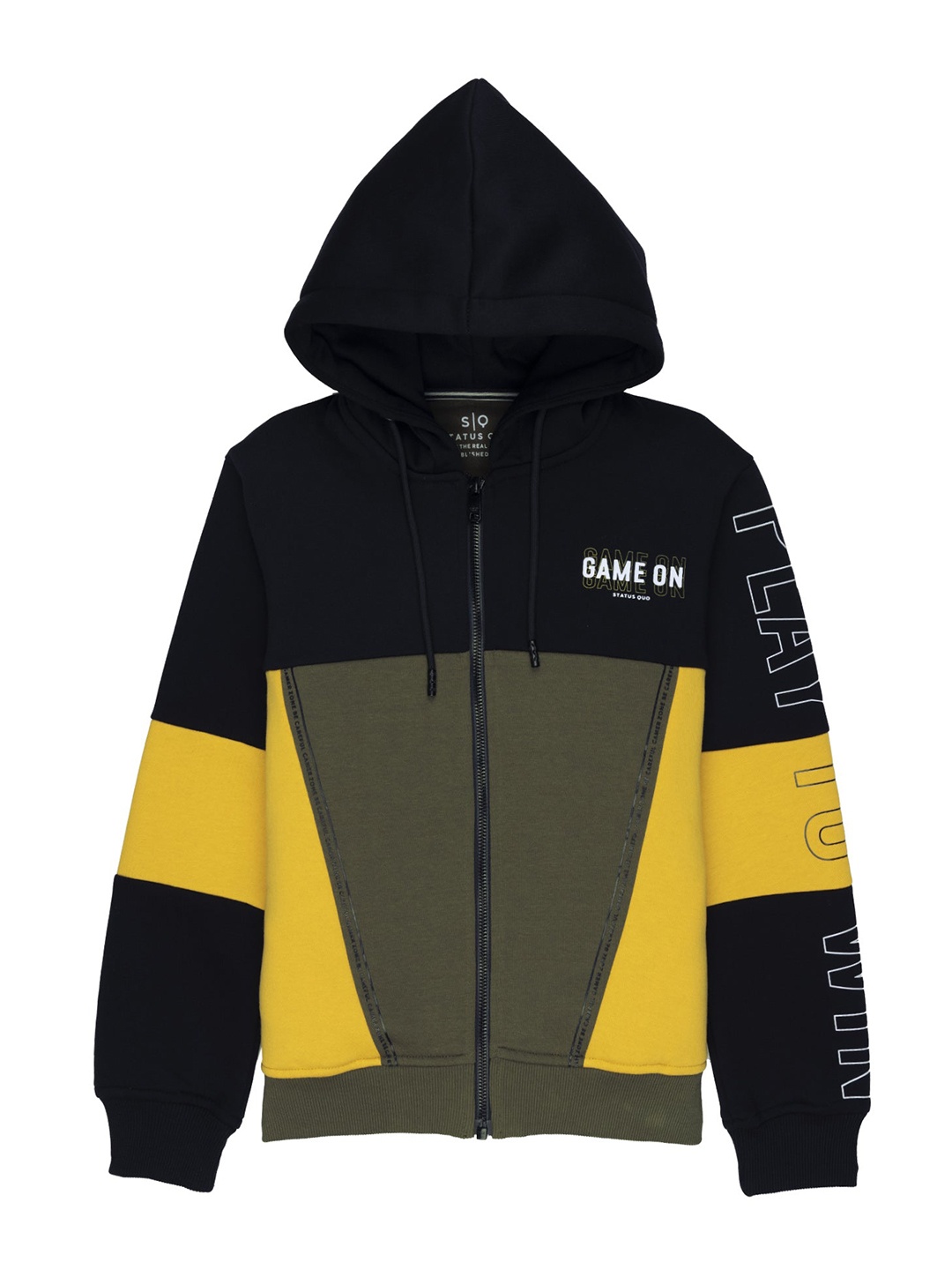 

Status Quo Boys Black Colourblocked Hooded Cotton Sweatshirt